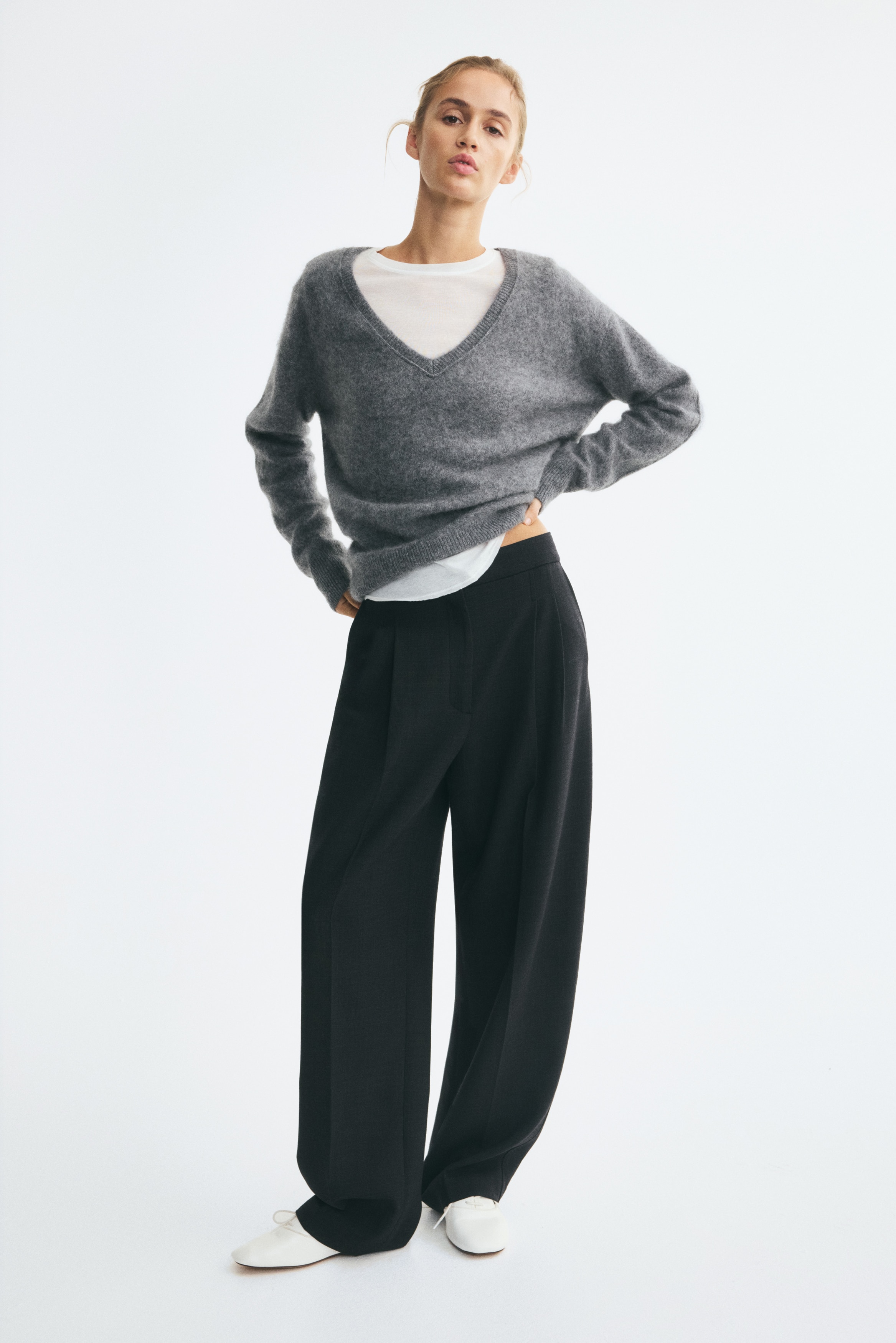 Wool-blend barrel trousers - Antracietgrijs/Zwart