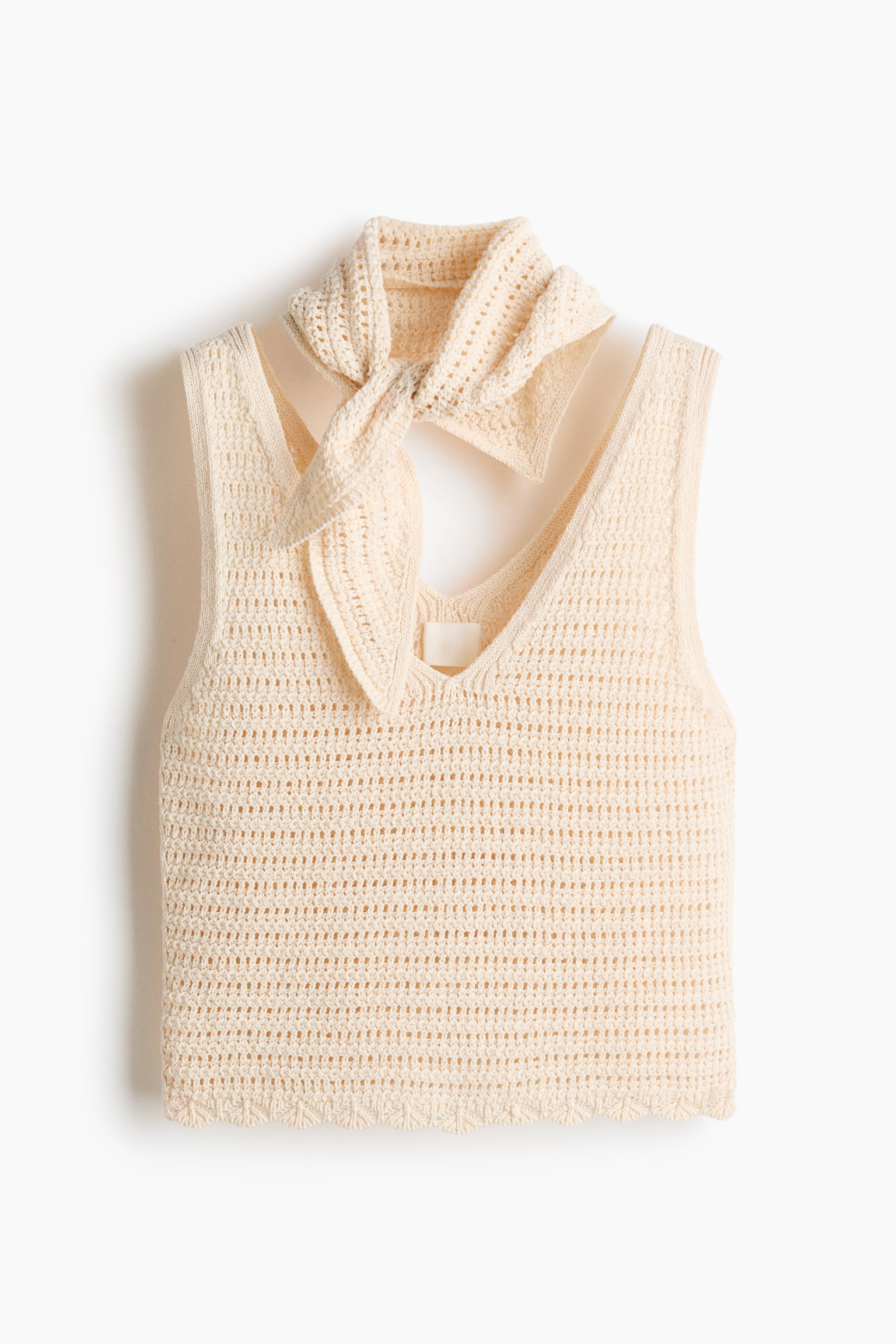 Pointelle-knit top with scarf - Cream