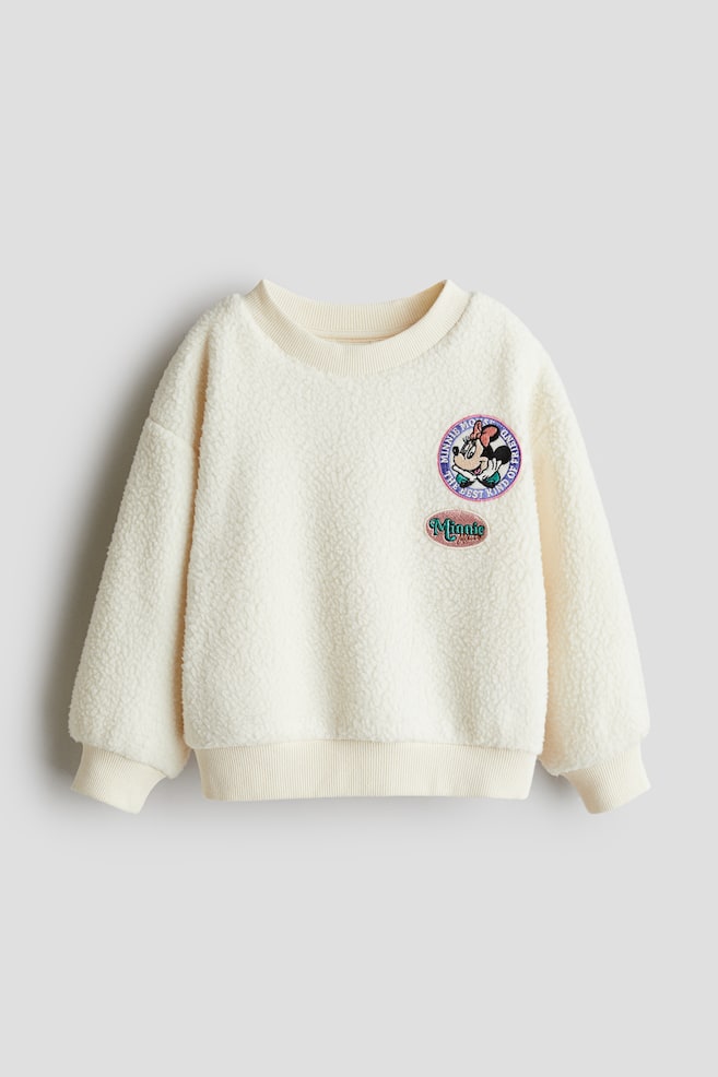 Appliquéd teddy sweatshirt - Cream/Minnie Mouse - 1