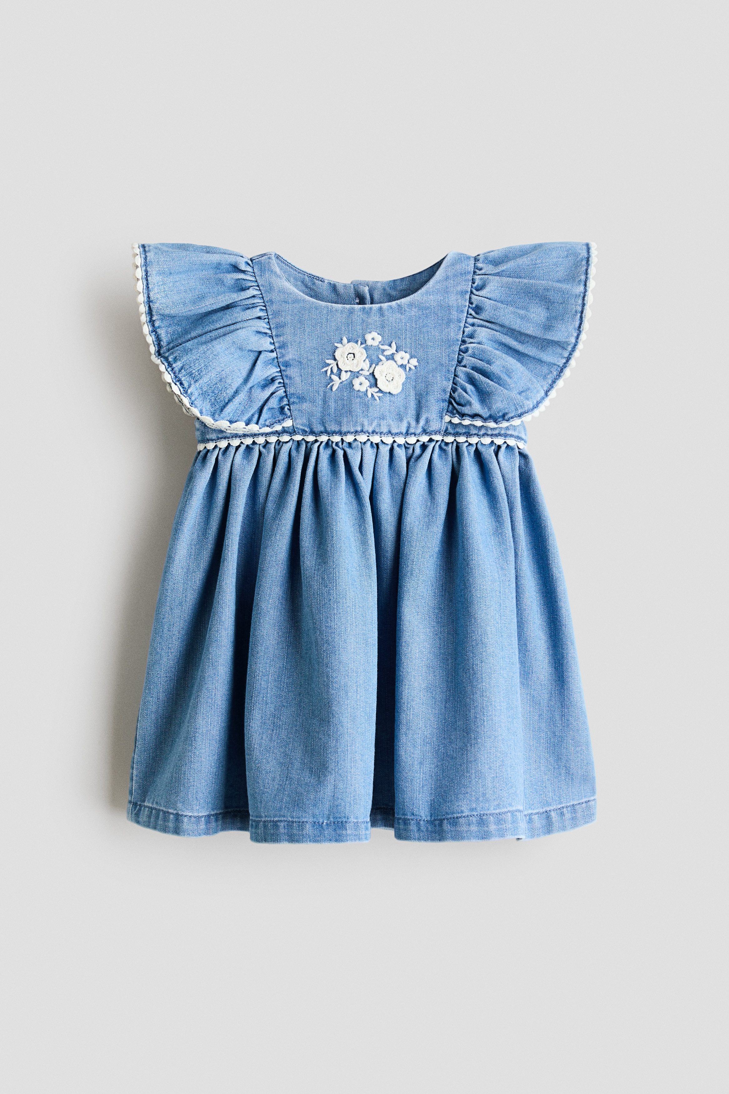 Vestido de denim con diseño bordado - Azul denim/Flores