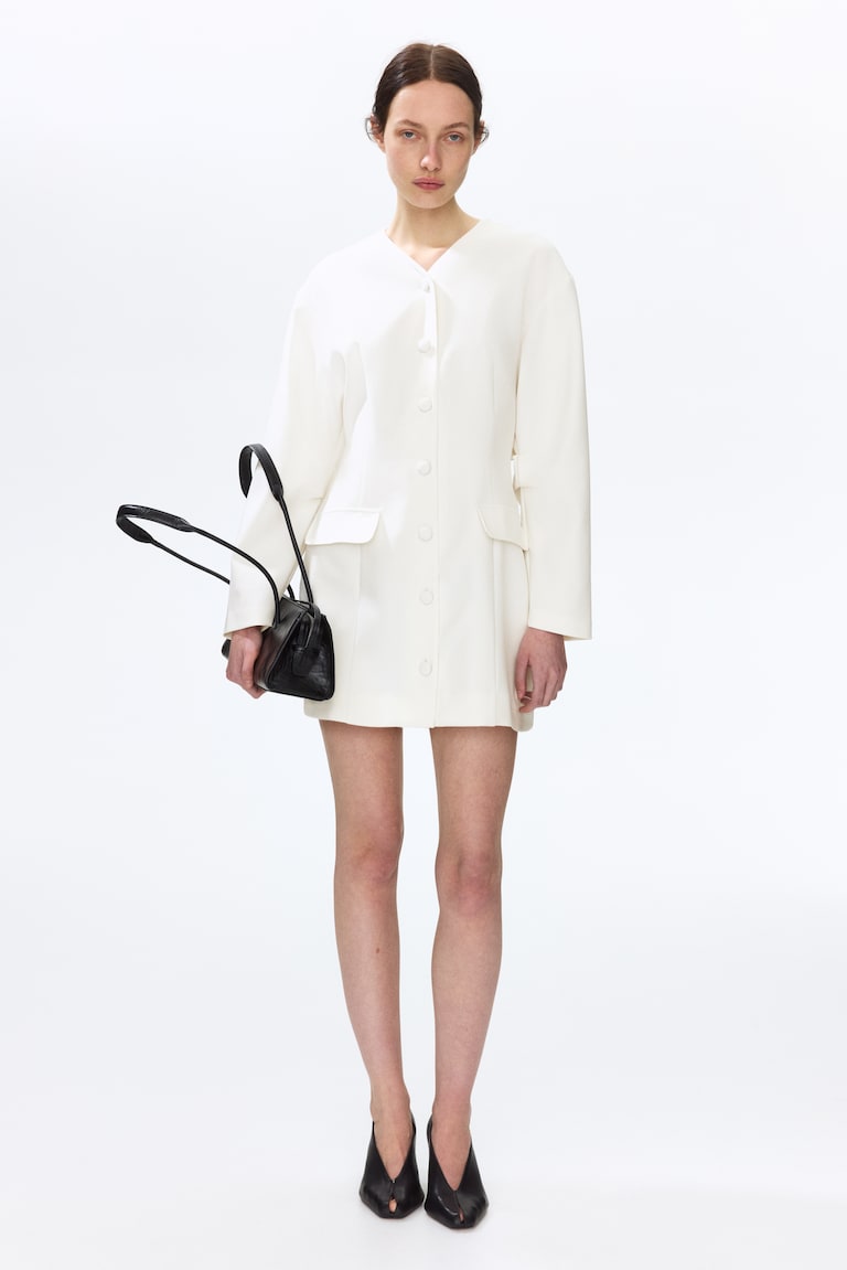 Ladies - White V-Neck Jacket Dress - Size: L - H&M