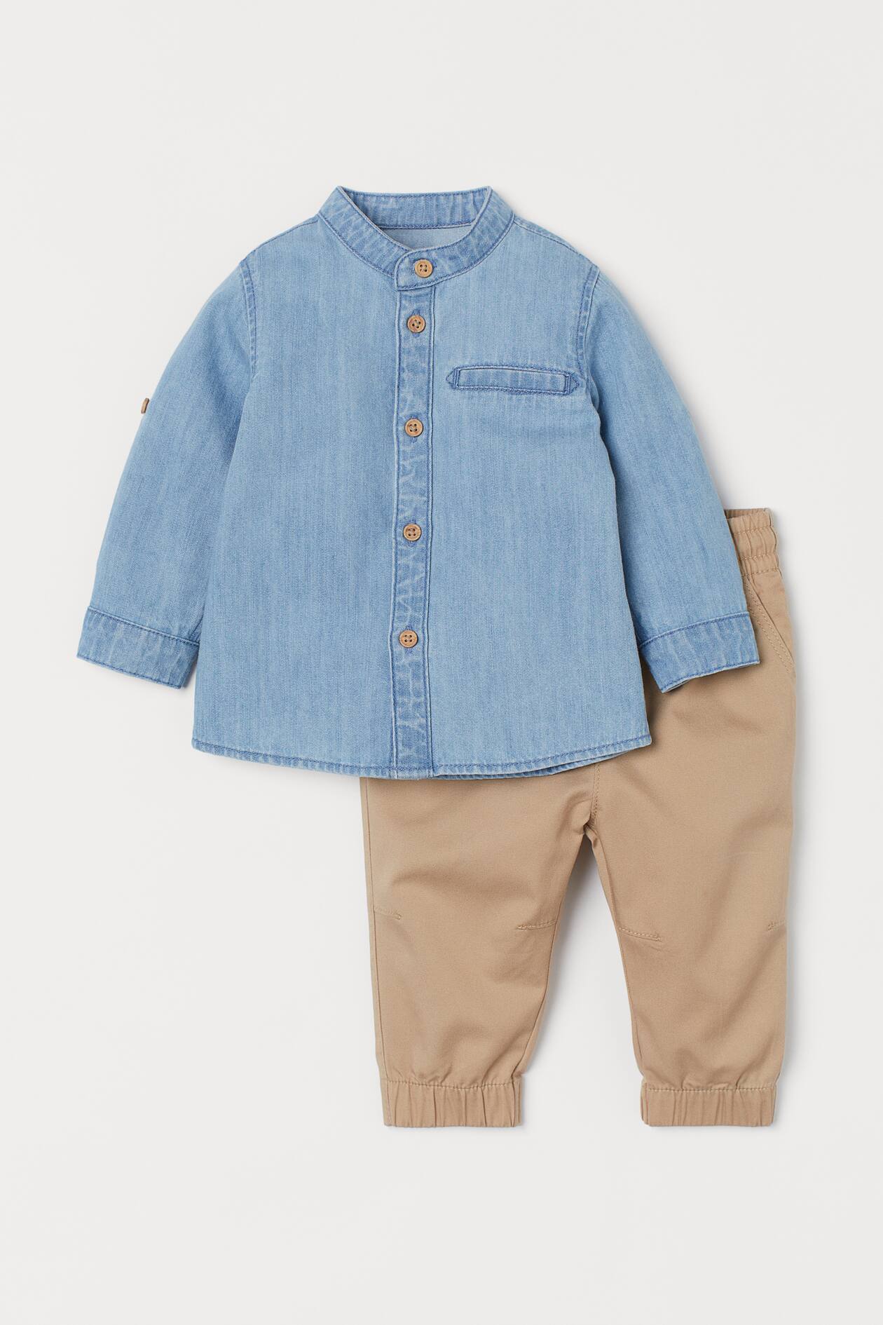 2-piece Cotton Set - Long sleeve - Long - Light denim blue - Kids | H&M US