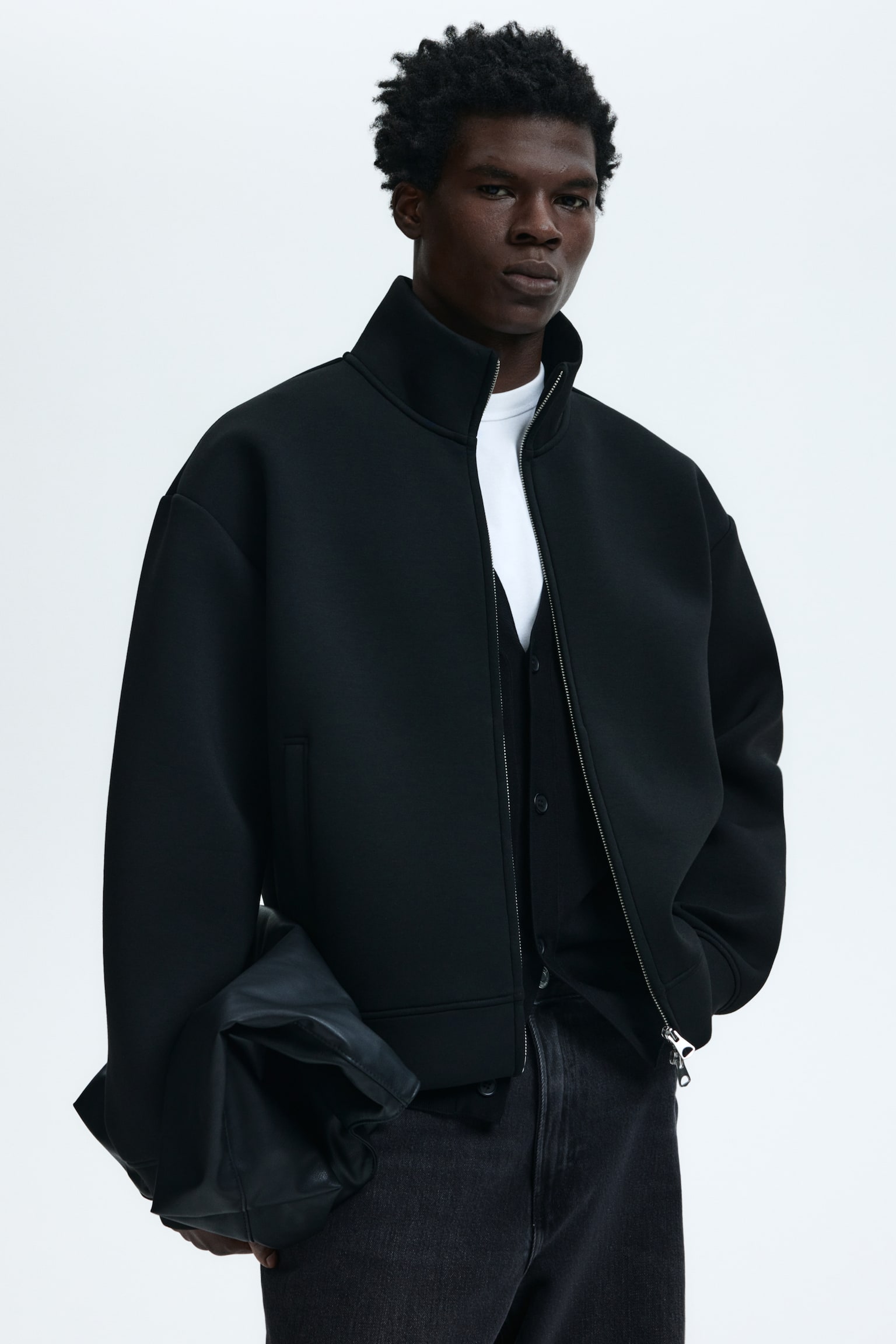 Loose-Fit Track Jacket - Black/Gray melange - 2