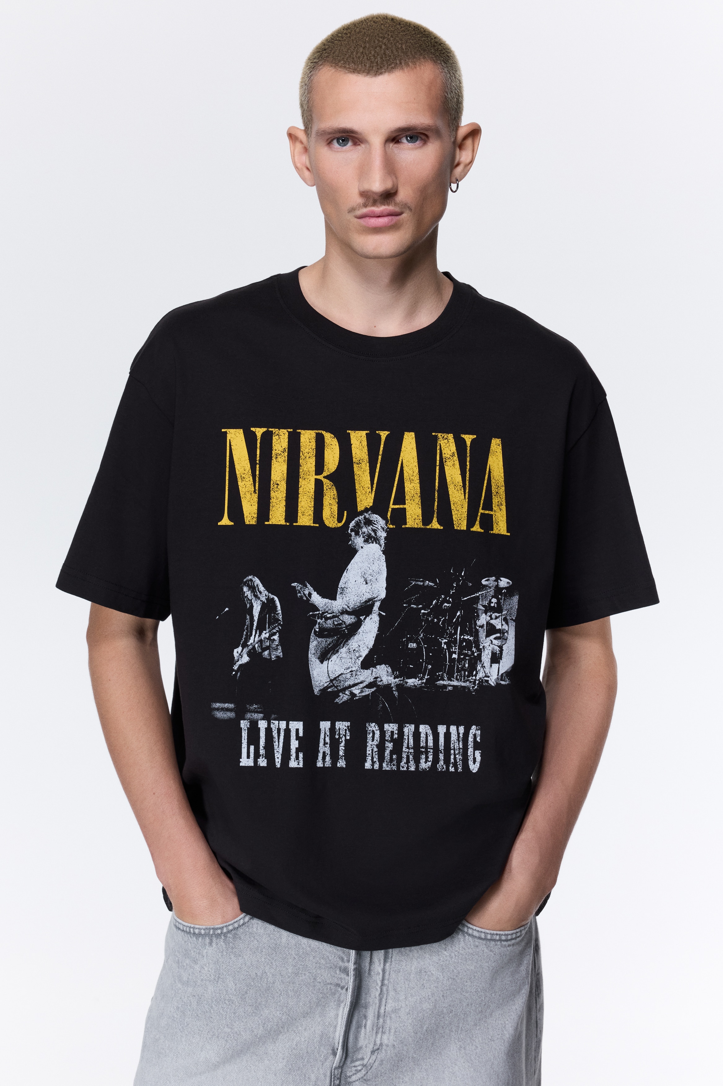 Loose Fit T-shirt - Black/Nirvana - Men | H&M IN