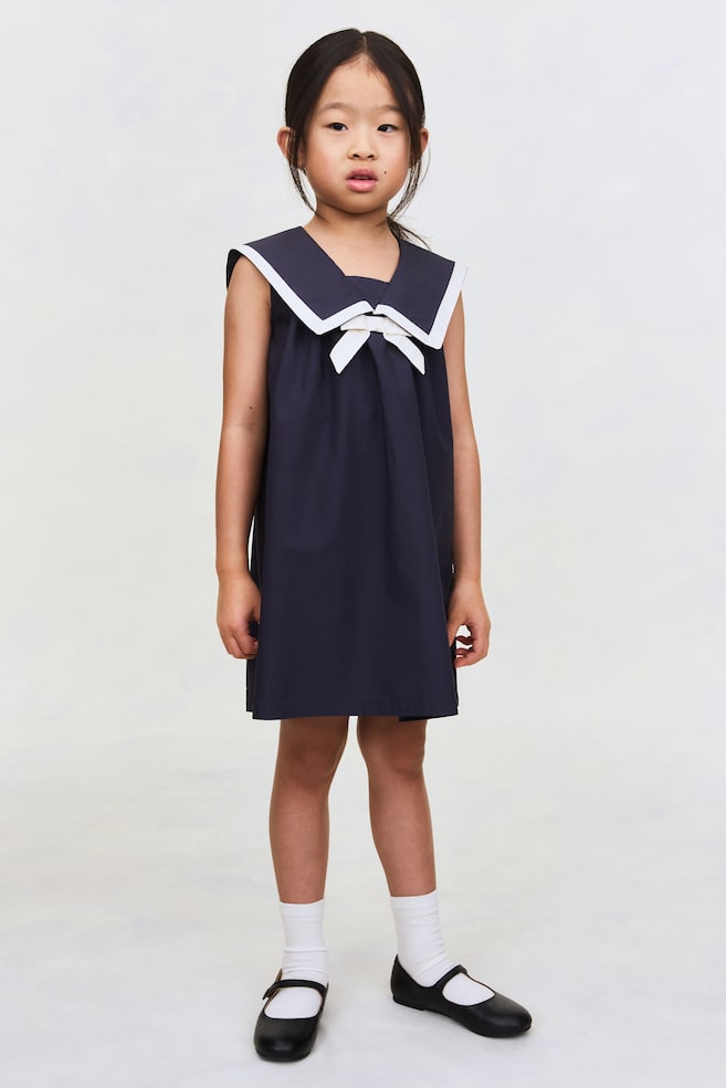 Cotton Sailor Dress-Navy blue - 5