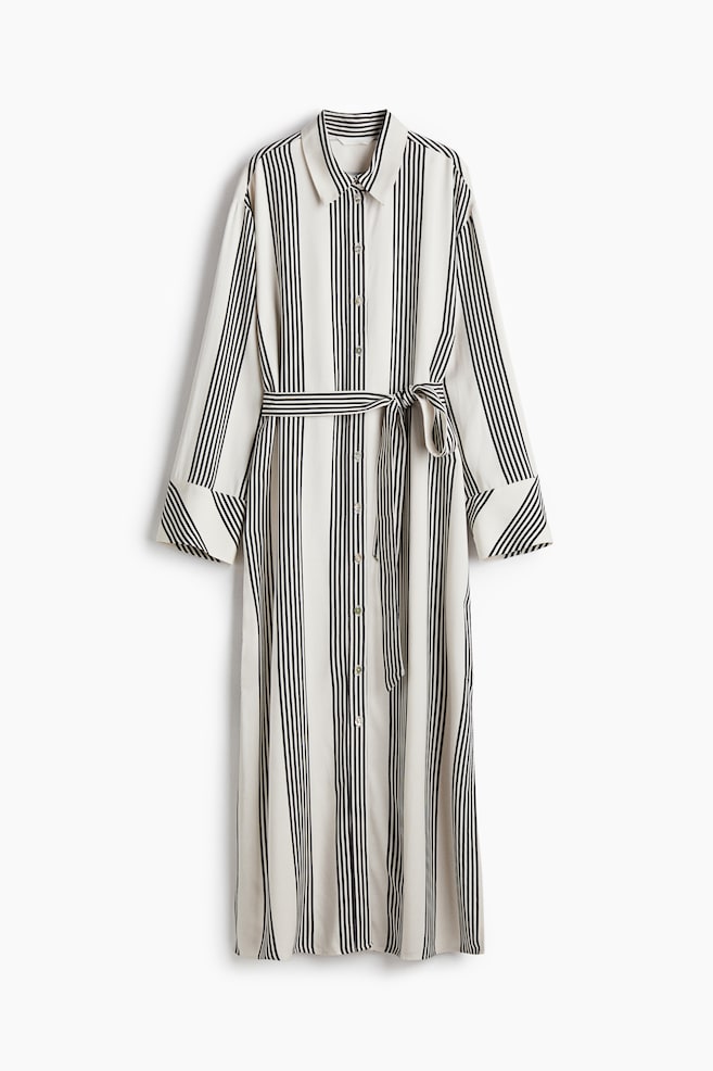 Vestido camisero con cinturón de anudar - Blanco/Rayas - 1