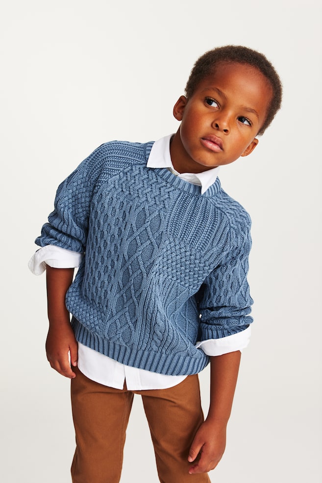 Cable-knit jumper - Blue - 4