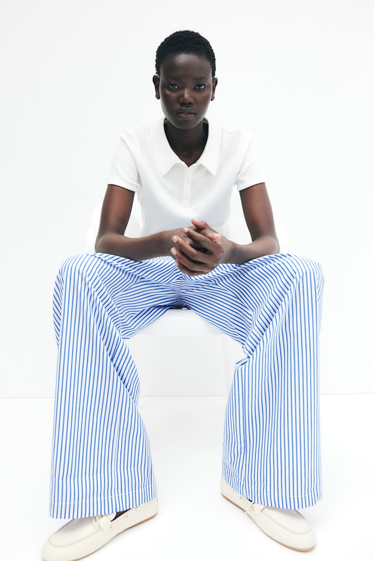 Cotton drawstring trousers White/Blue striped Ladies H&M GB - Main Image