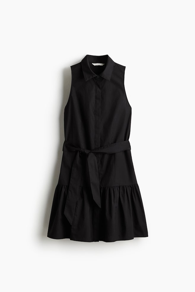 Robe chemise avec ceinture à nouer - Noir/Blanc/motif bleu marine - 1