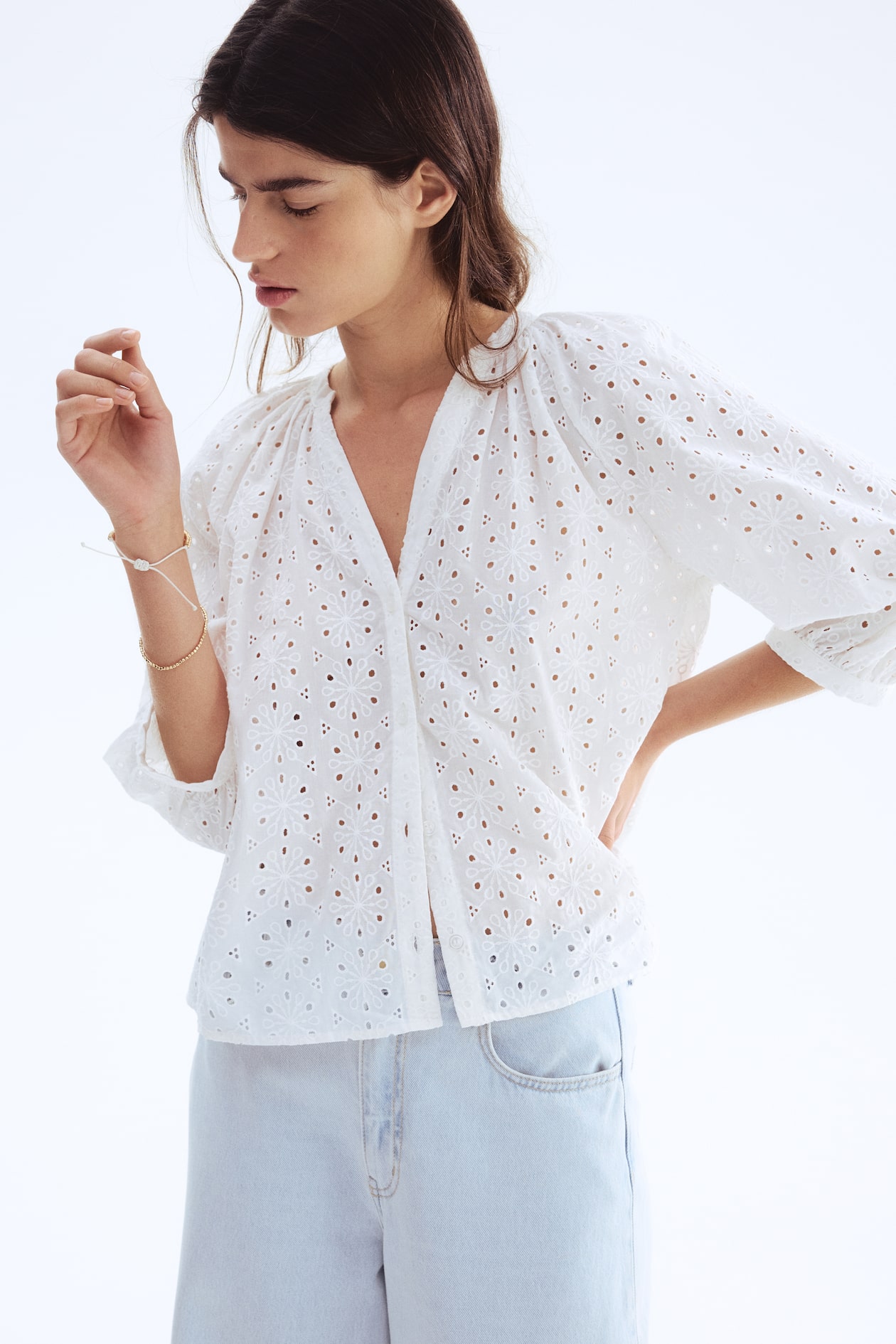 Blouse avec broderie anglaise - Blanc - FEMME | H&M FR