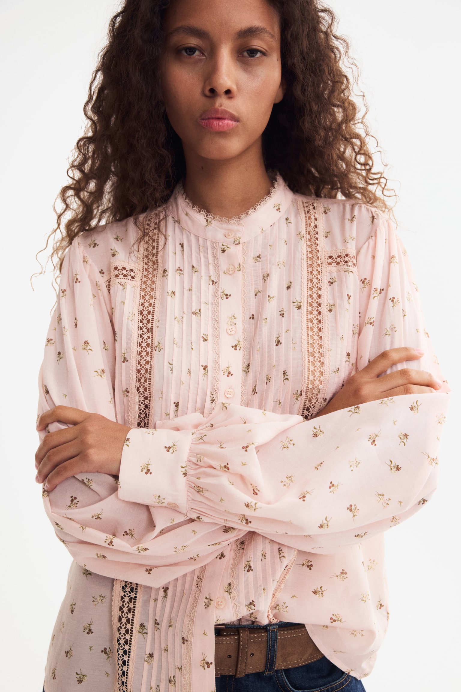 Lace-inset blouse - Light pink/Floral/White/Light blue - 1