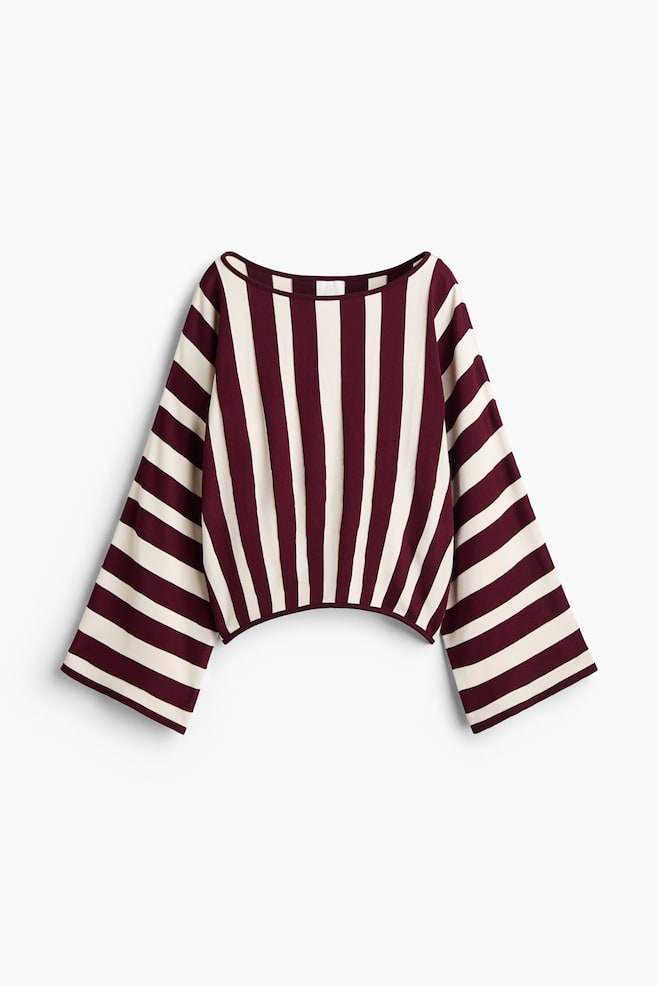 Fine-Knit Boat-Neck Top - Burgundy/striped - 1