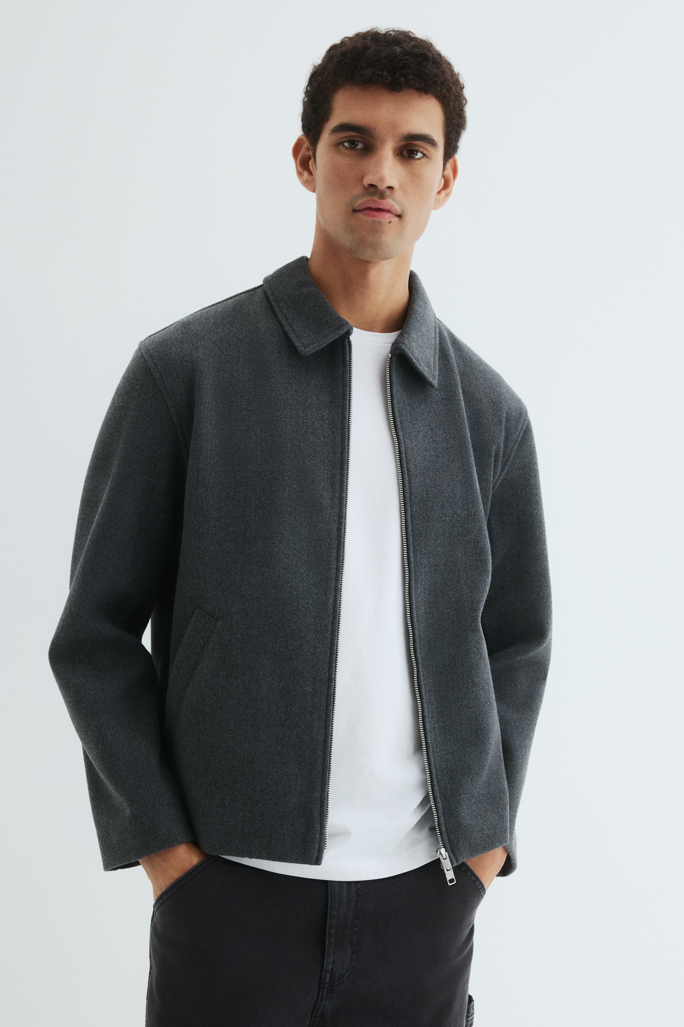 Overshirt din fetru Regular Fit - Gri-închis/Gri/în carouri