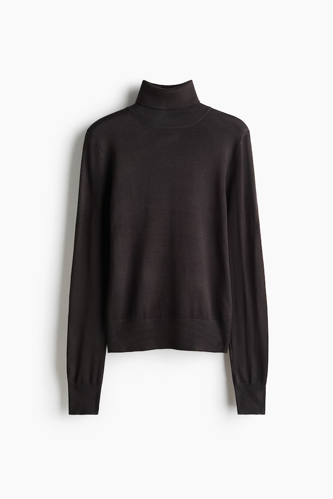 Polo-neck jumper - Dark brown/Dark beige/Black/White/Grey marl - 1