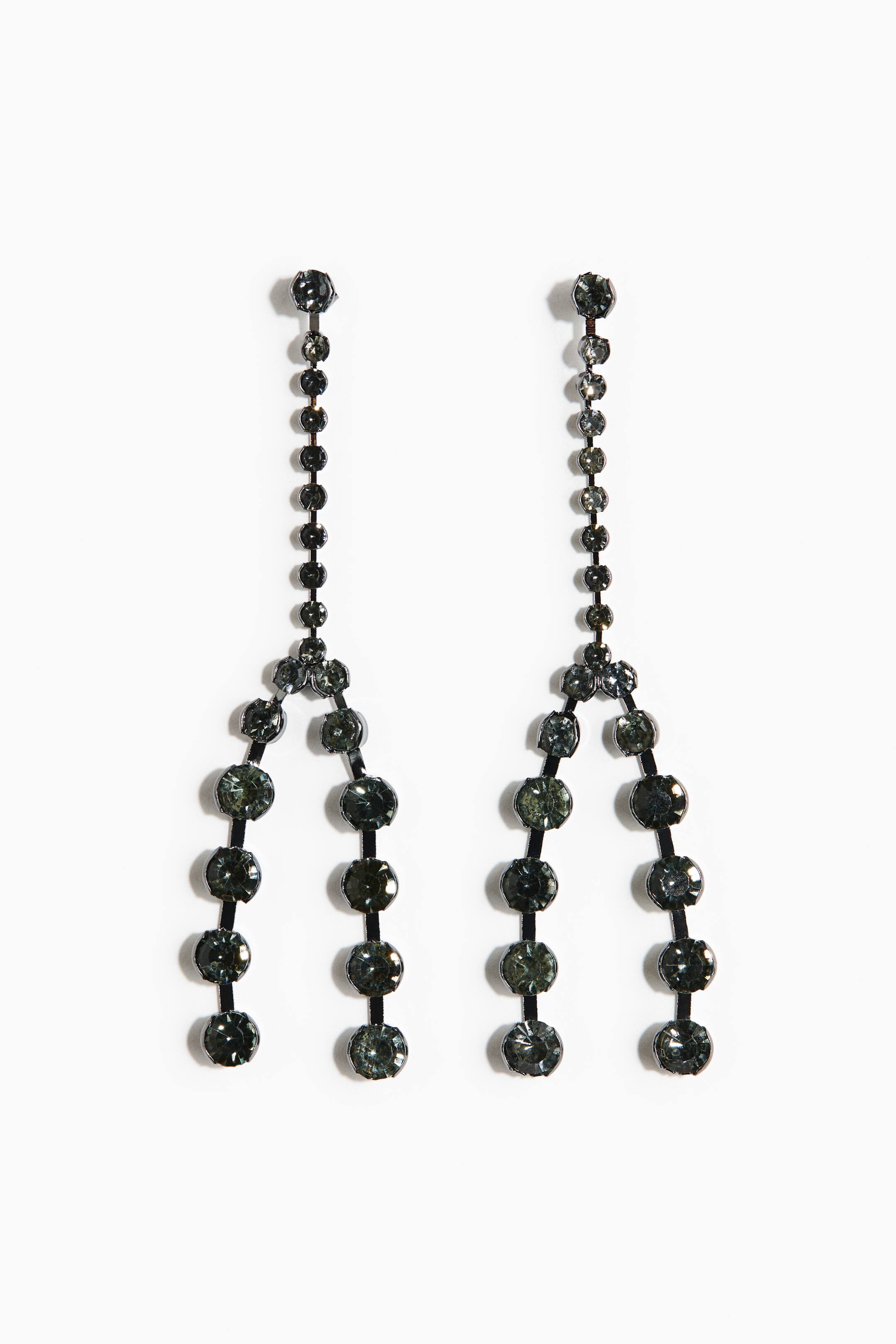 View larger image: Rhinestone earrings - Silver-coloured/Dark green - Ladies | H&M 1