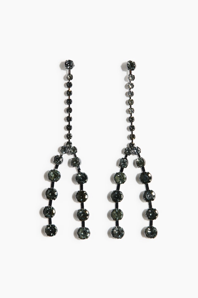 Rhinestone earrings - Silver-coloured/Dark green - 1