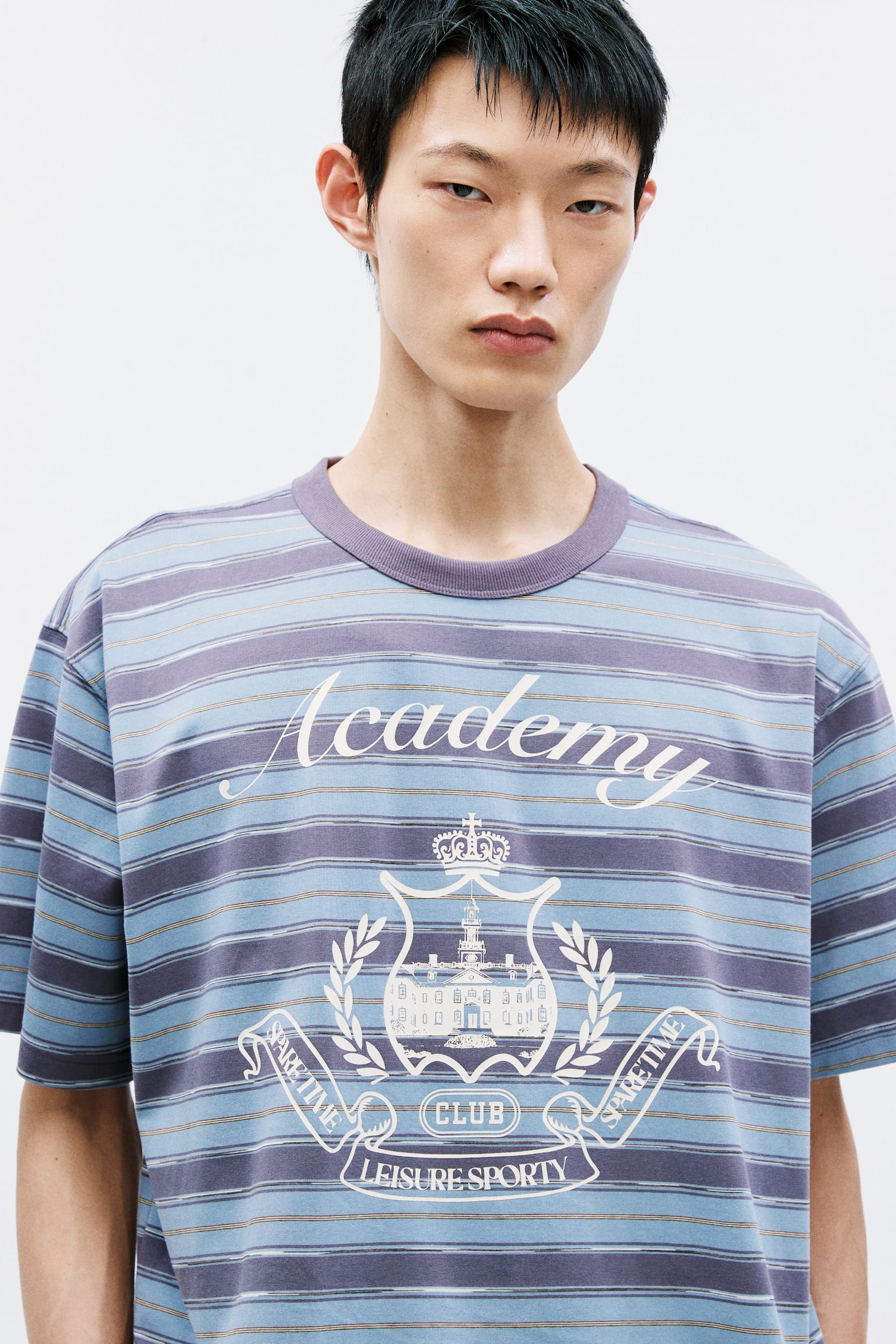 Áo thun dáng hộp in hình Loose Fit - Màu xanh dương khói nhạt/Kẻ/Màu xanh lá đậm/Kẻ/Màu trắng/Kẻ - 3
