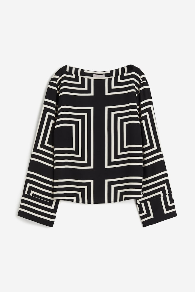 Boat-neck blouse - Black/Geometric pattern - 2