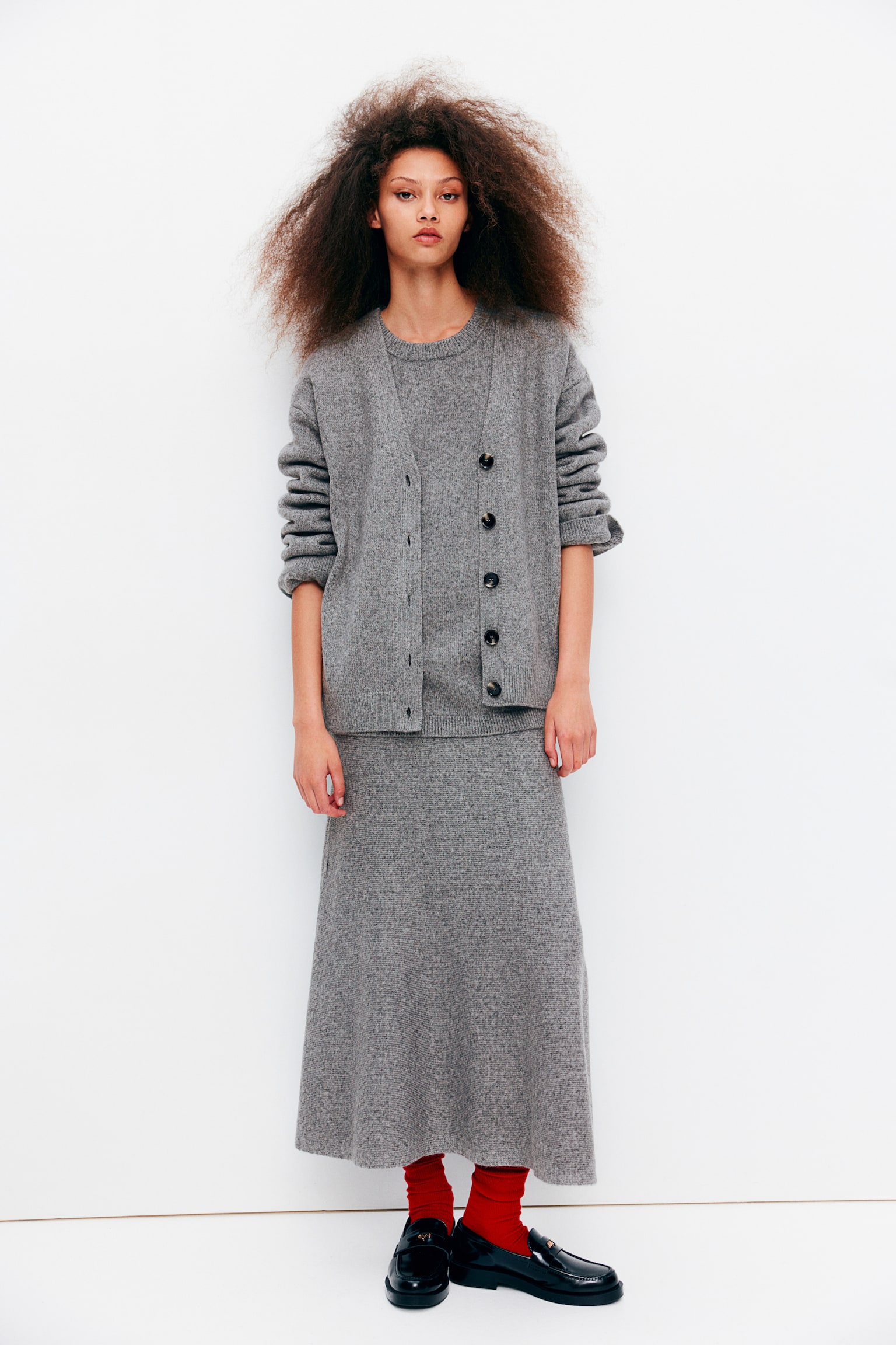 Flared knitted skirt - Grey marl - 1