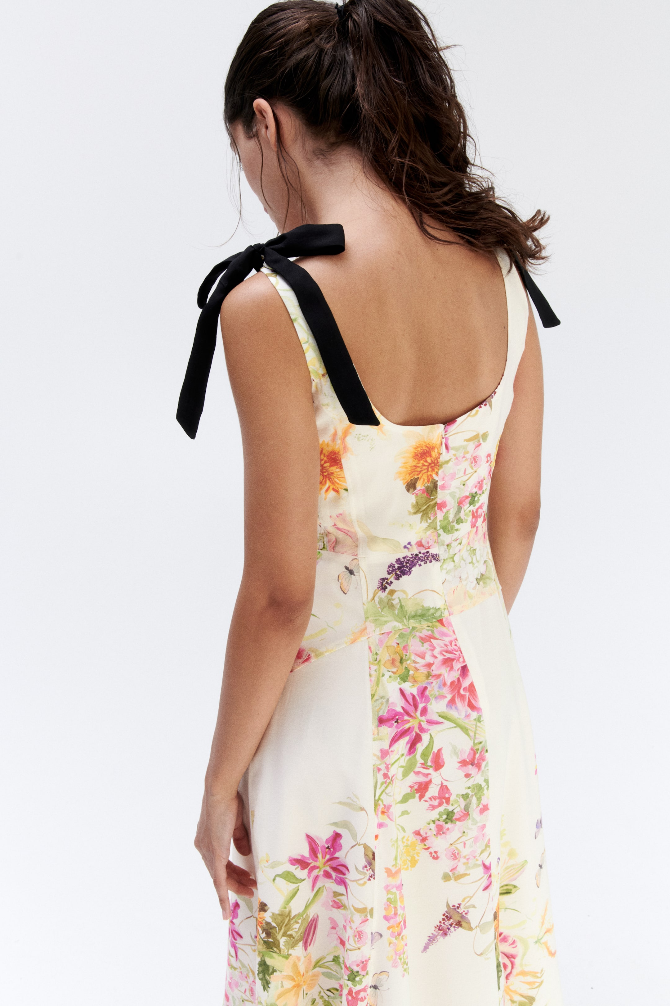 Flared Dress with Tie Shoulder Straps