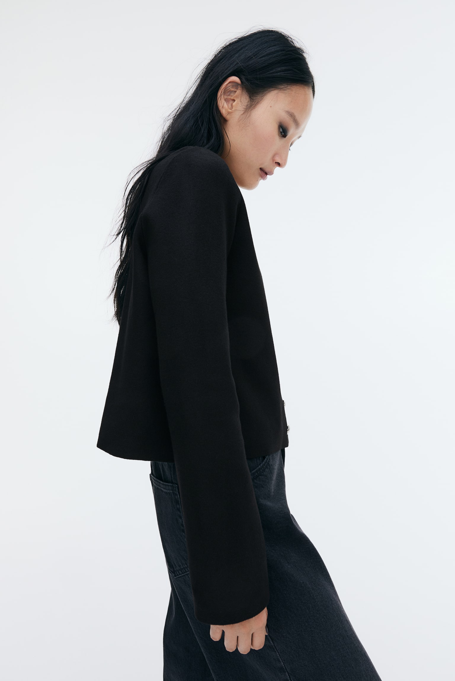 Dense-knit cardigan - Black - 6