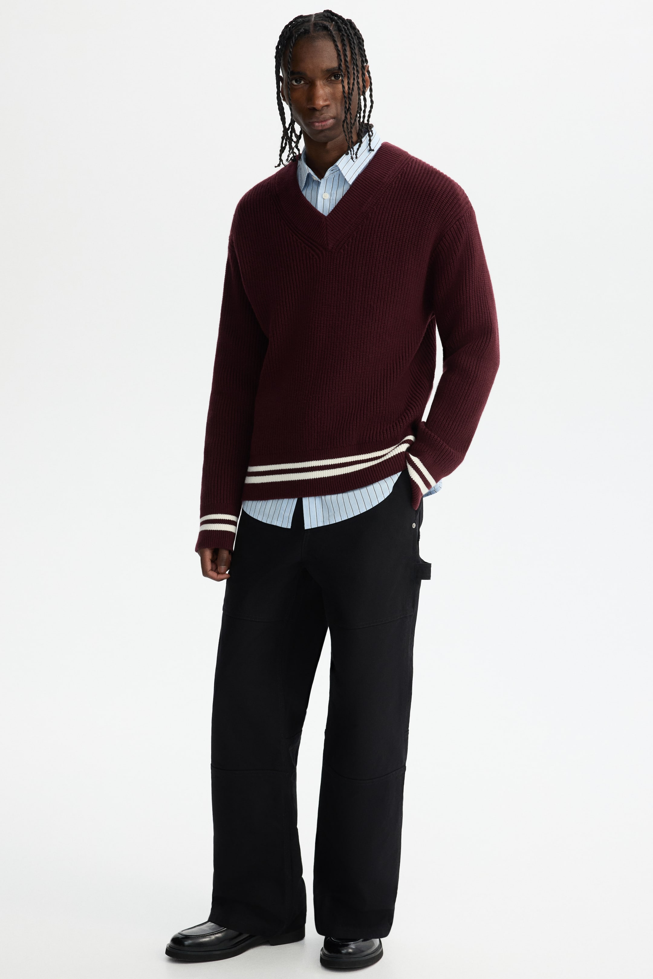 Ver imagen más grande: Jersey en punto de canalé Boxy Fit - Burdeos - HOMBRE | H&M ES 1