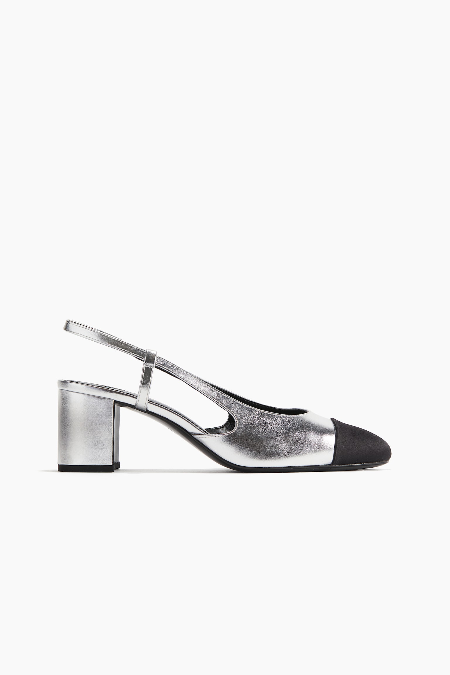 Block-heeled slingbacks - Silver-coloured/Black/Light beige - 4