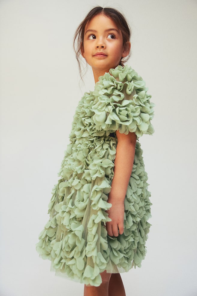 Fabric flower-covered dress - Dusty green - 3