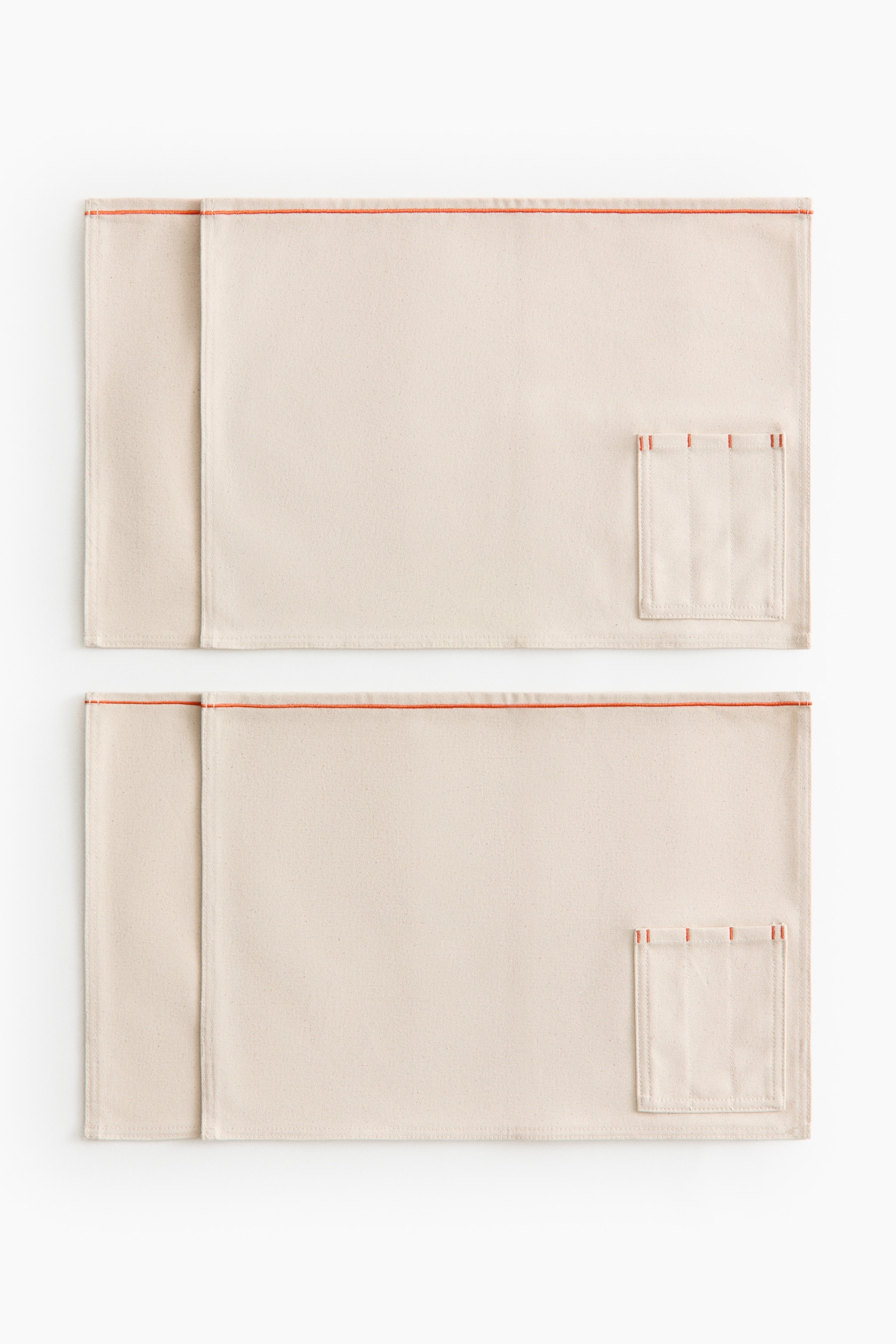 4-Pack Pocket-Detail Placemats - Light beige/orange/Light beige/blue/Light beige/black
