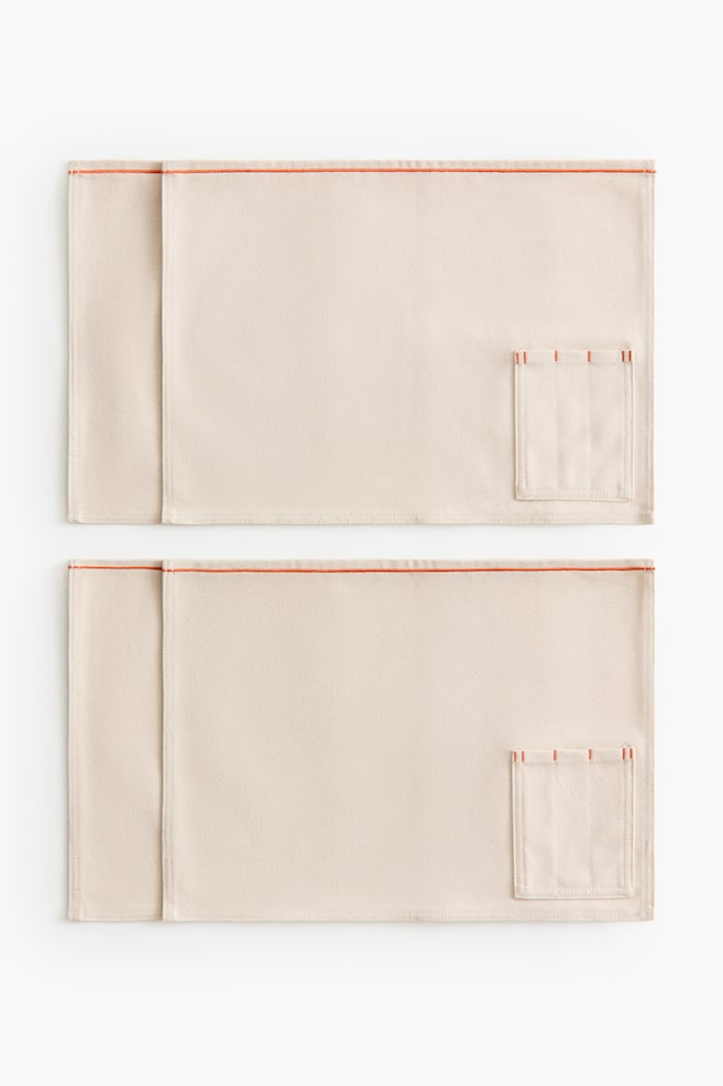 Set van 4 placemats met bestekvakje - Lichtbeige/oranje/Lichtbeige/blauw - 1