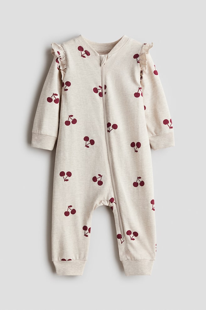 Printed Pajama Jumpsuit - Light beige/cherries/Light pink/hearts - 1