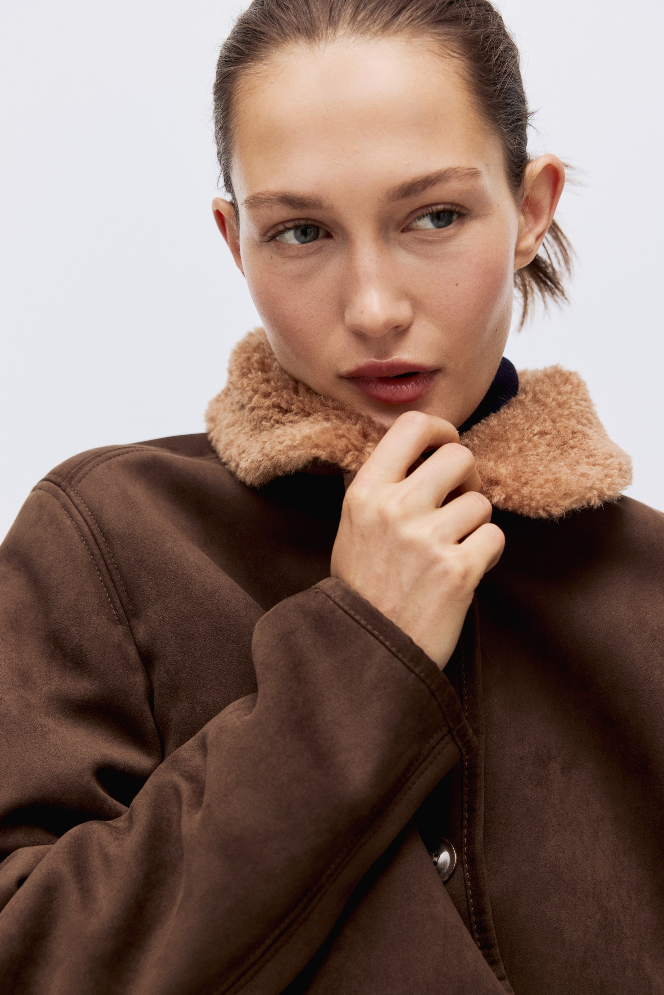 View larger image: Teddy-collared jacket - Dark brown - Ladies | H&M IE 1