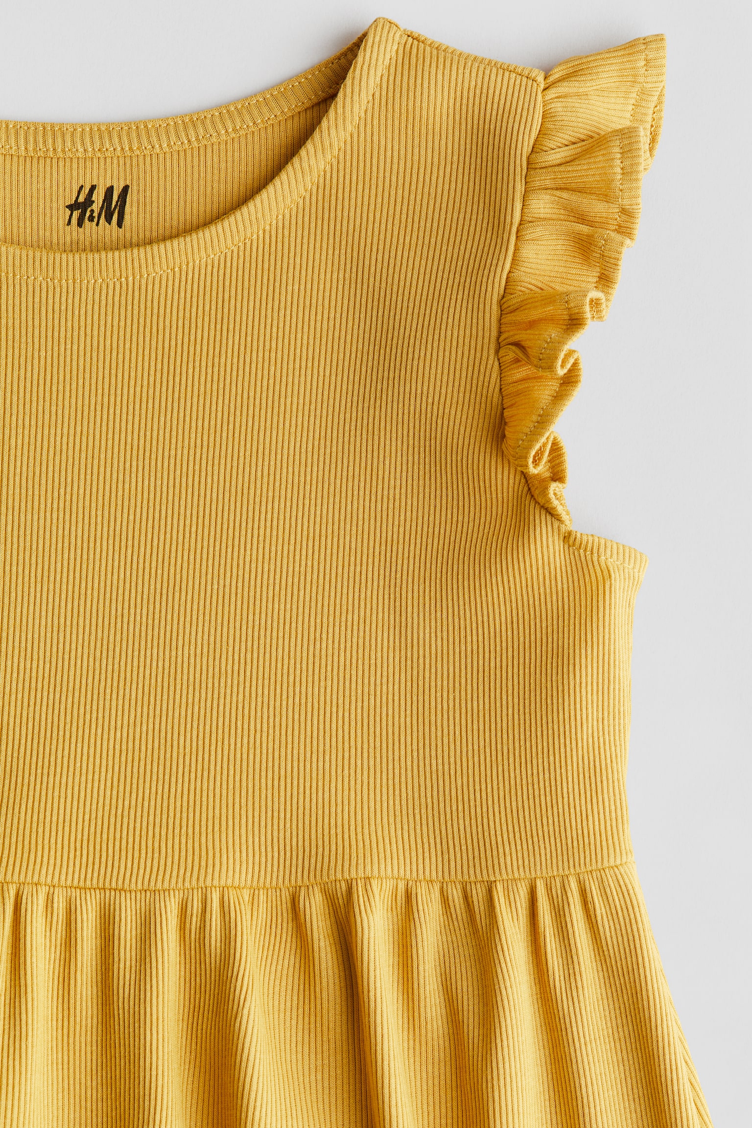 Ribbed flutter-sleeve dress - Yellow/White/Hearts - 2