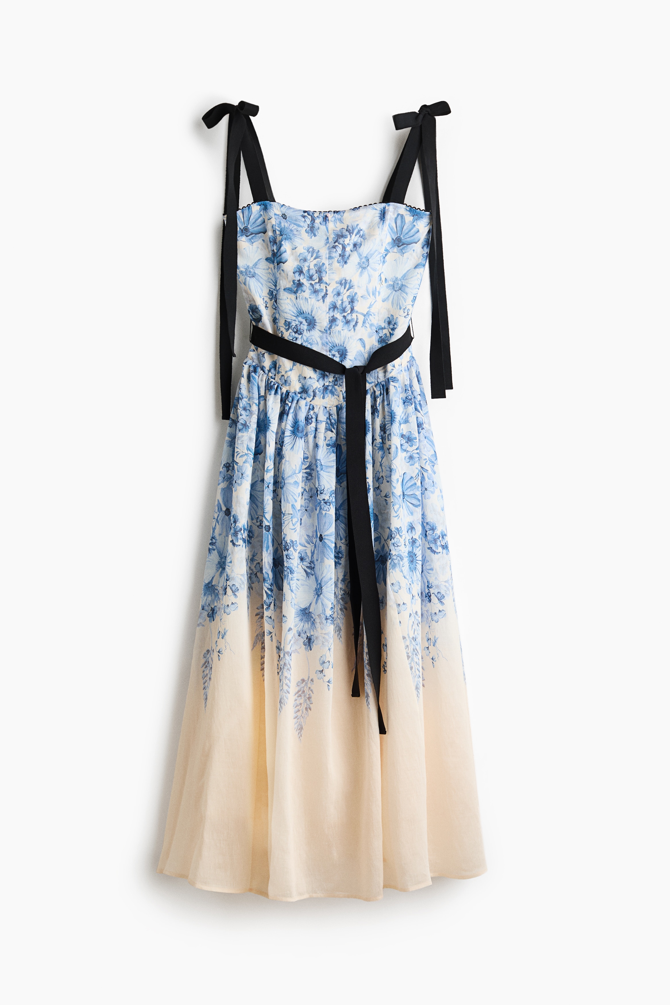 Flared-skirt tie-strap dress - Cream/Floral