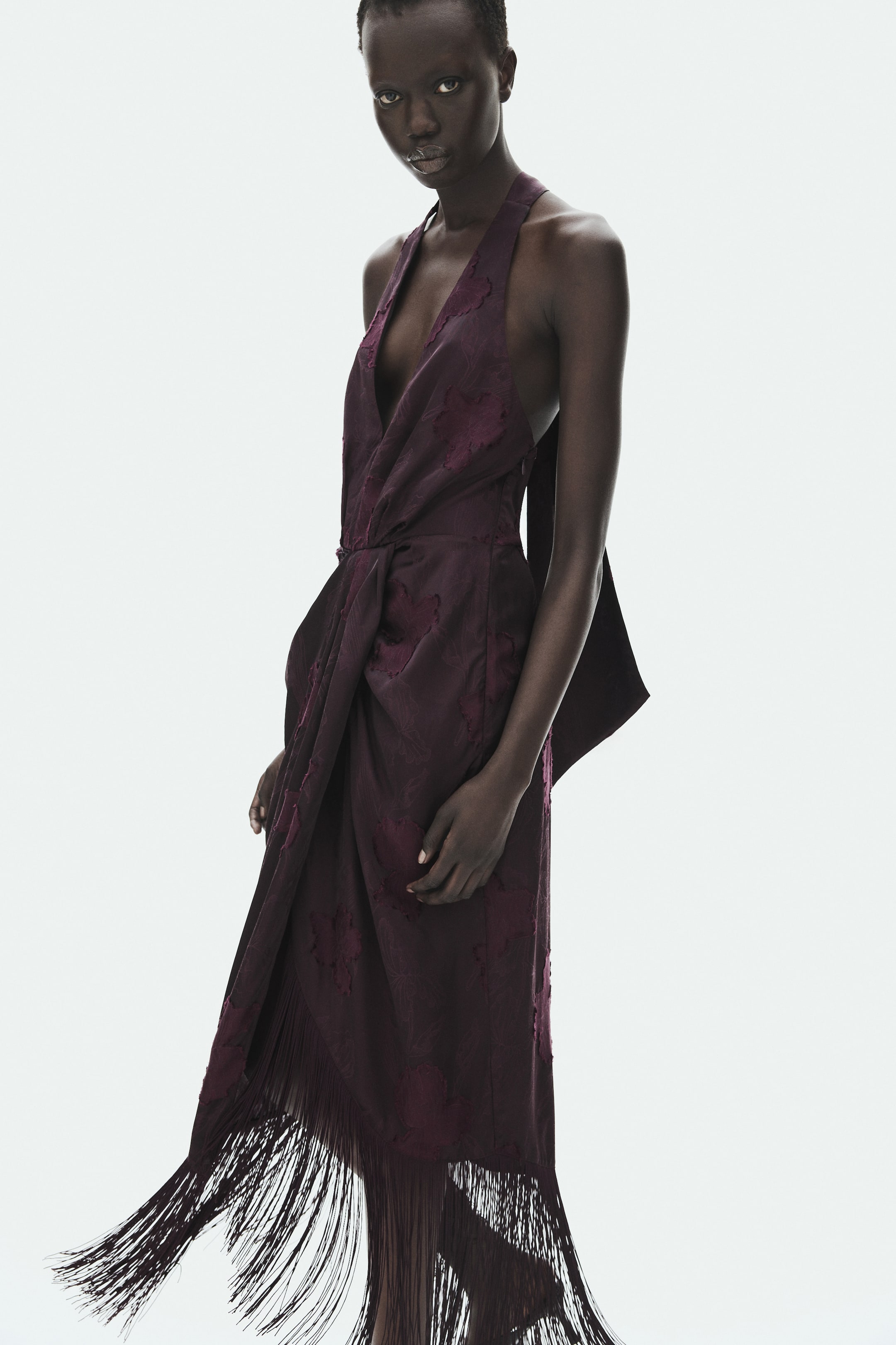 View larger image: Fringed jacquard-weave dress - Dark plum purple - Ladies | H&M HK 1