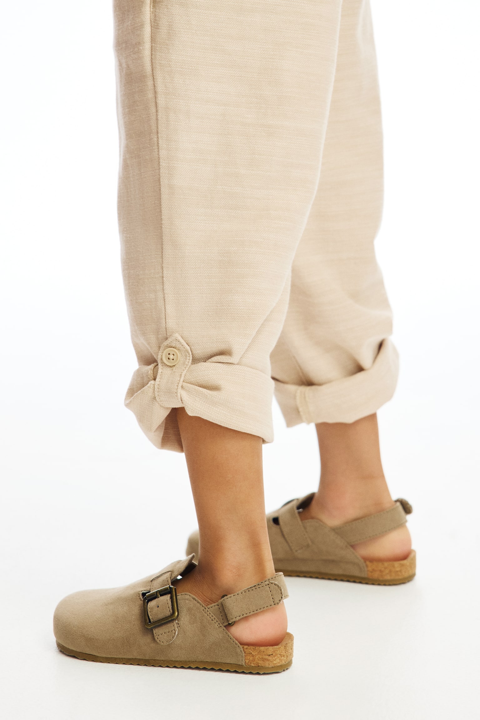 Cotton roll-up trousers - Light beige/Dark blue/Dark beige - 3