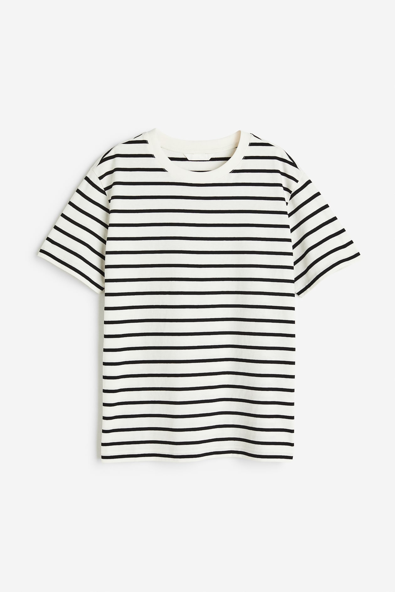 Cotton T-shirt - Round Neck - Short sleeve - White/black striped ...