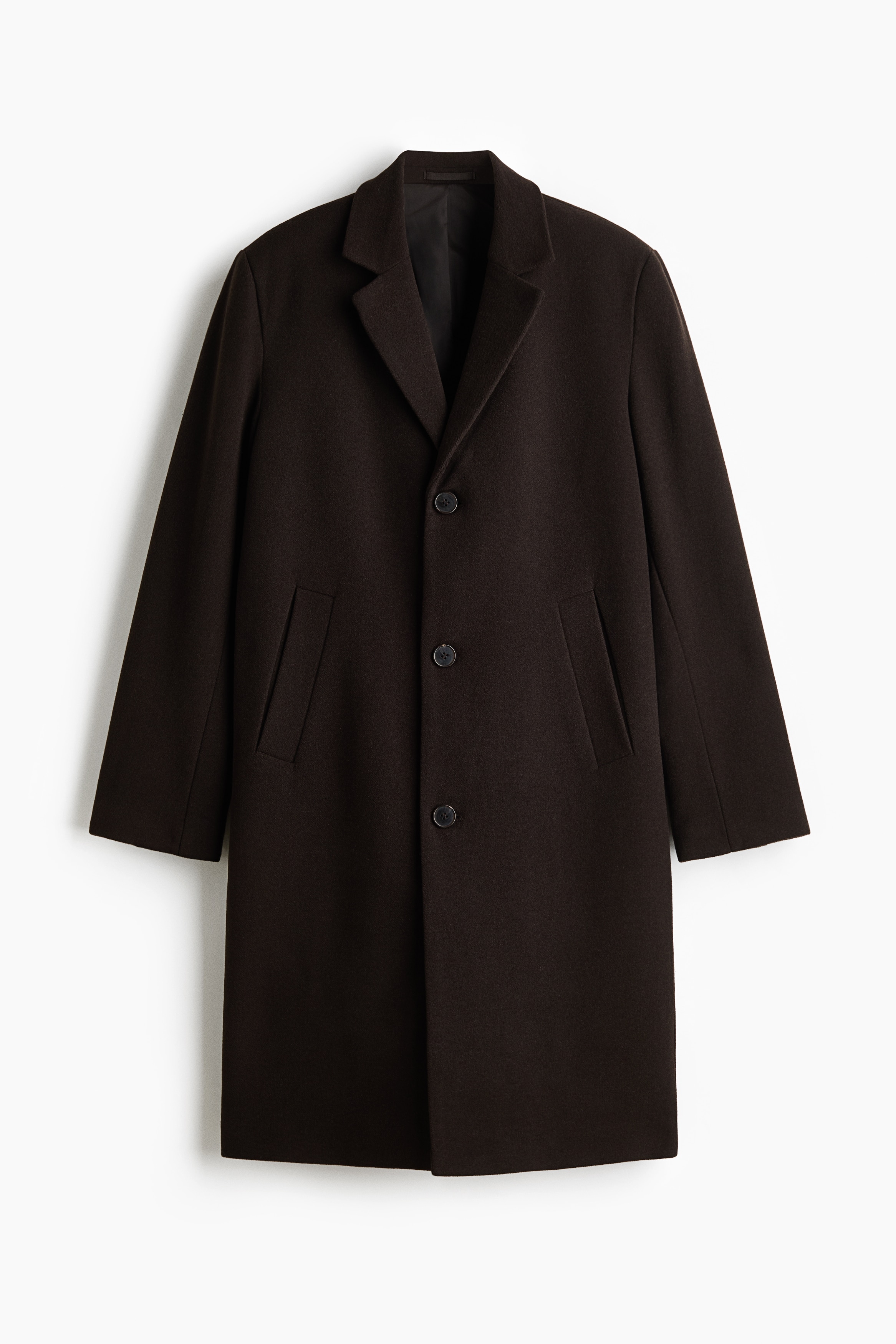 Single-Breasted Wool-Blend Coat - Dark brown/Black