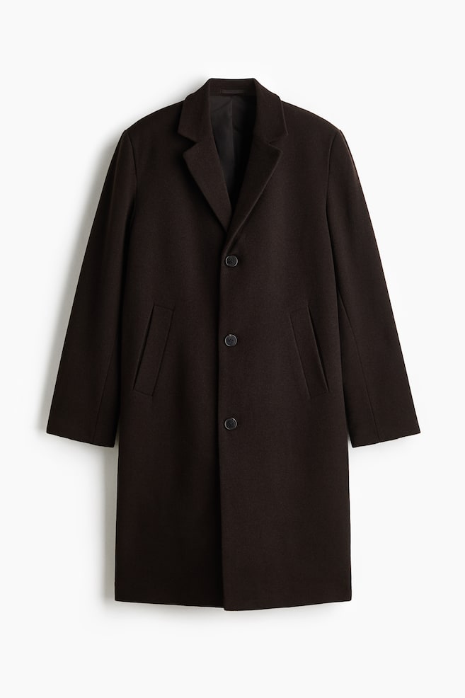 Single-breasted wool-blend coat - Marrón oscuro/Negro - 1