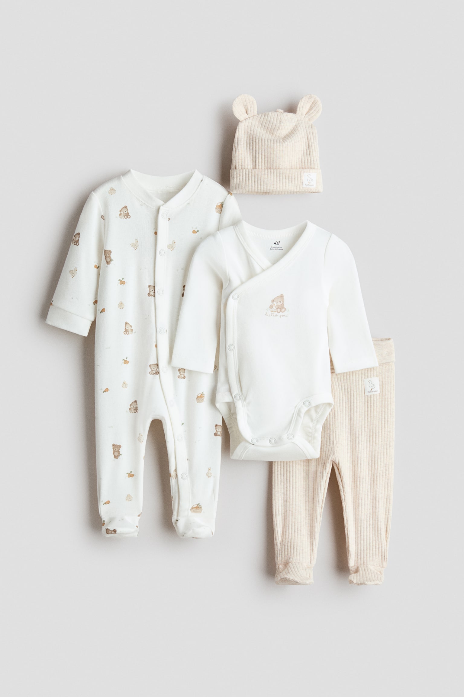 4-Piece Cotton Jersey Gift Set - Light beige/teddy bears