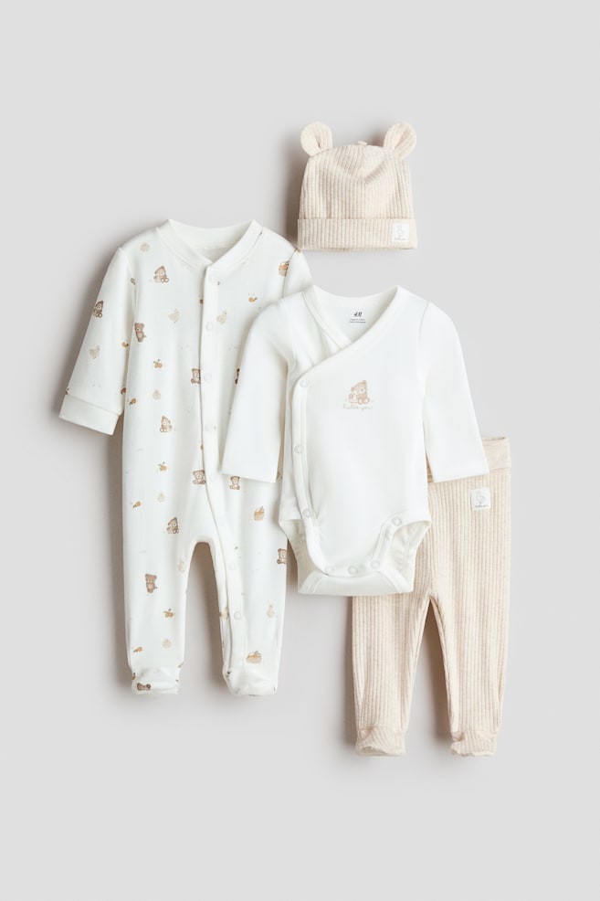 4-piece cotton jersey gift set - Light beige/Teddy bears - 1