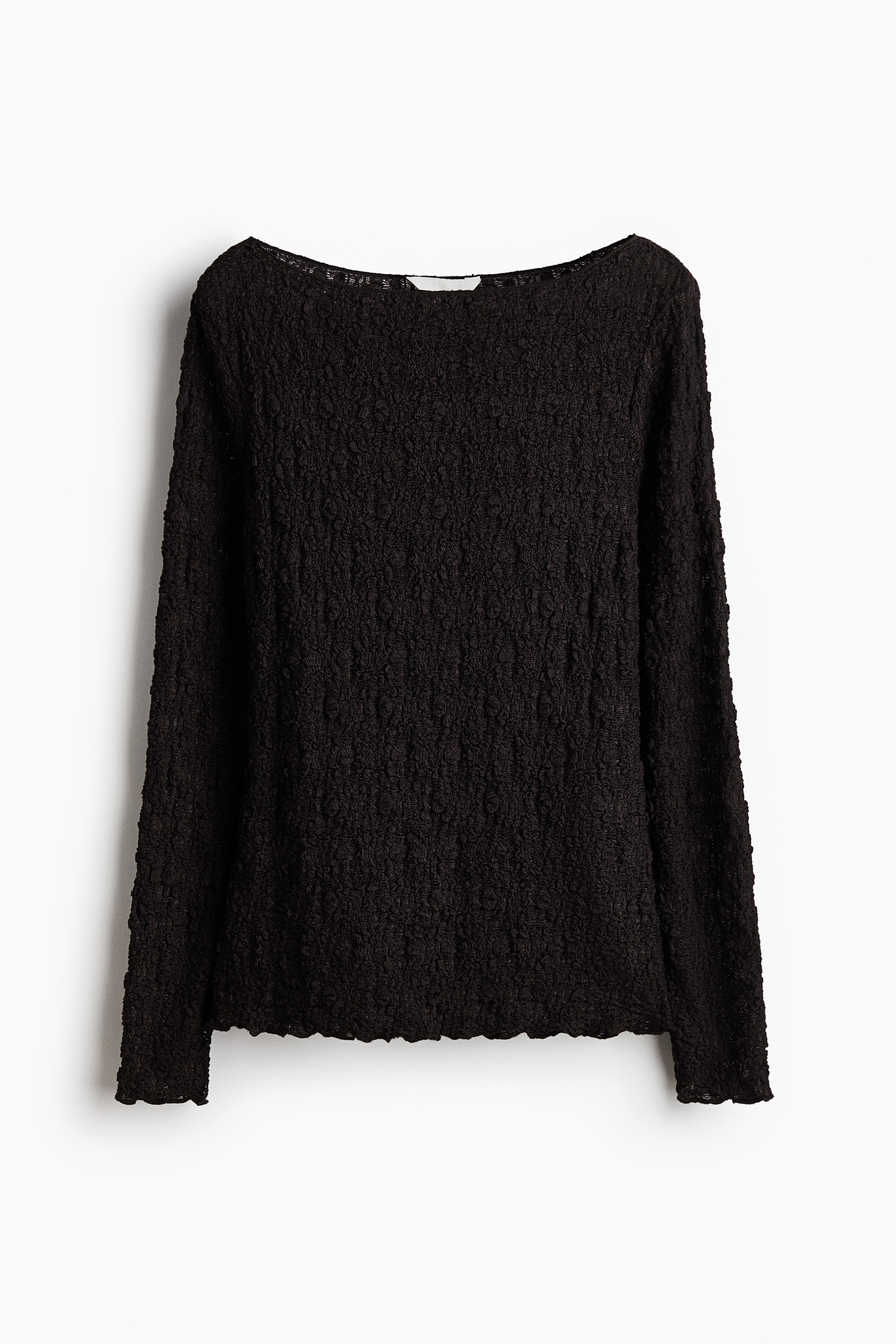 Lace-Look Jersey Top - Dark brown/Light beige