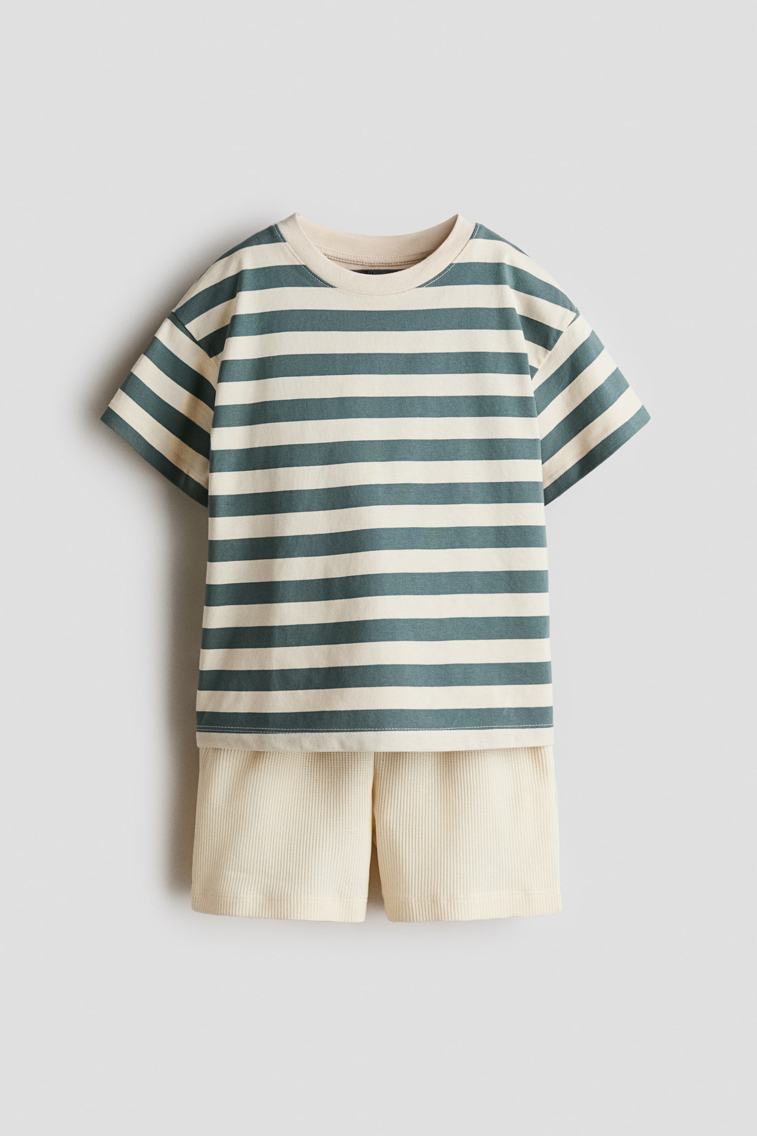 2-delige tricot set - Roomwit/groen gestreept/Lichtblauw/bruin gestreept - 1