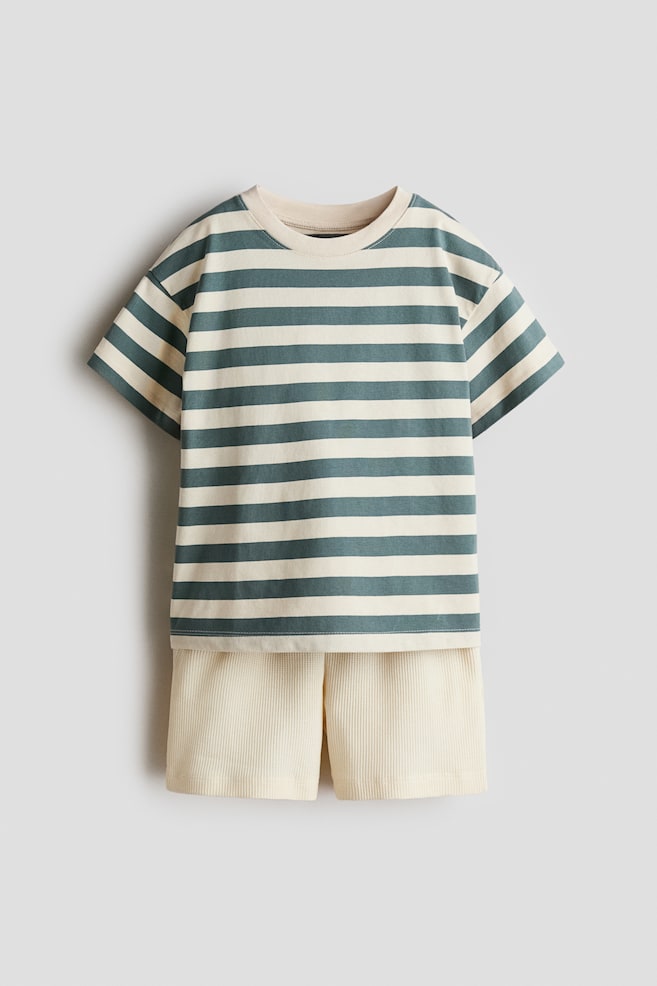 2-piece jersey set - Cream/Green striped/Light blue/Brown striped - 1