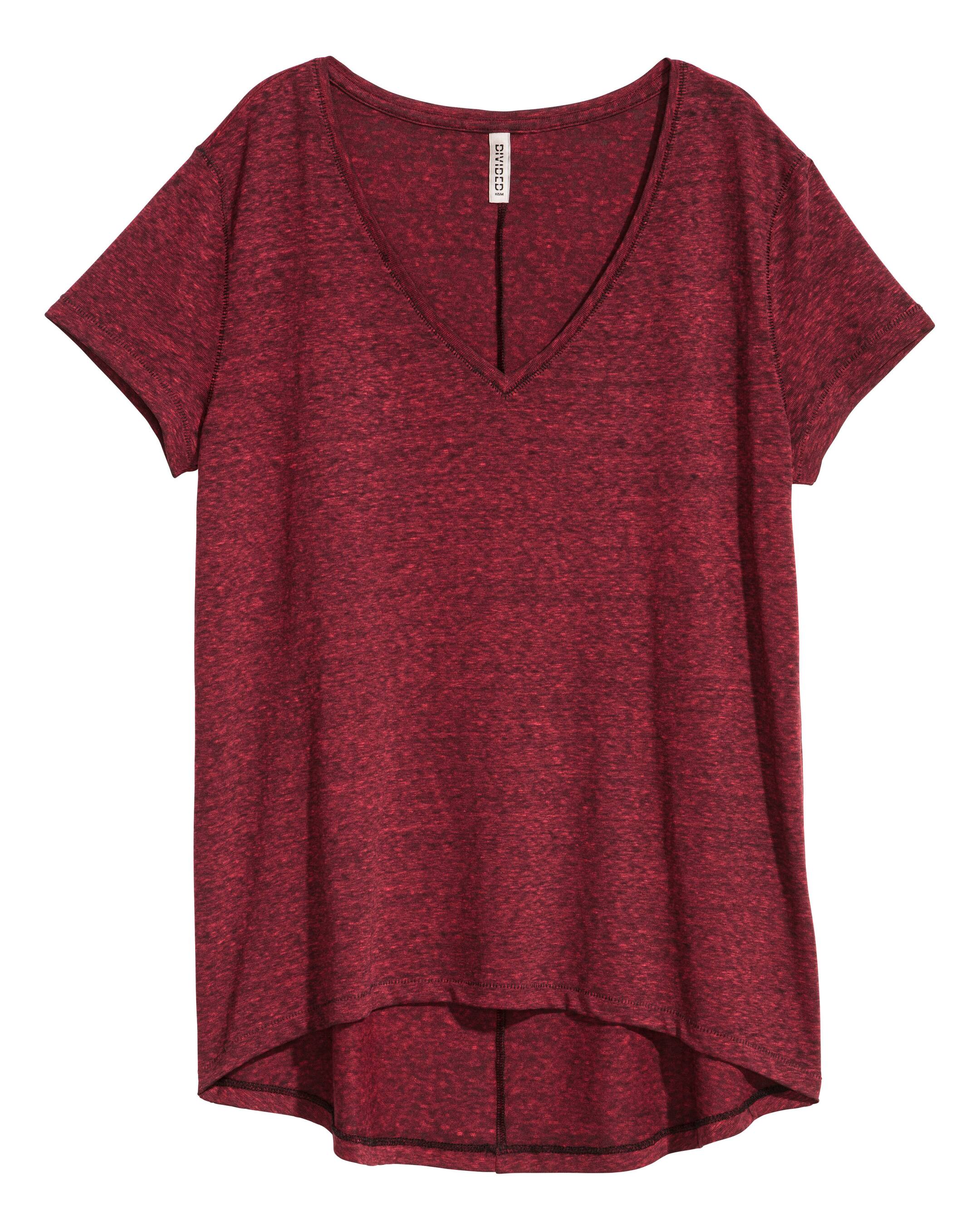 V-neck Jersey Top - Dark red melange - Ladies | H&M US