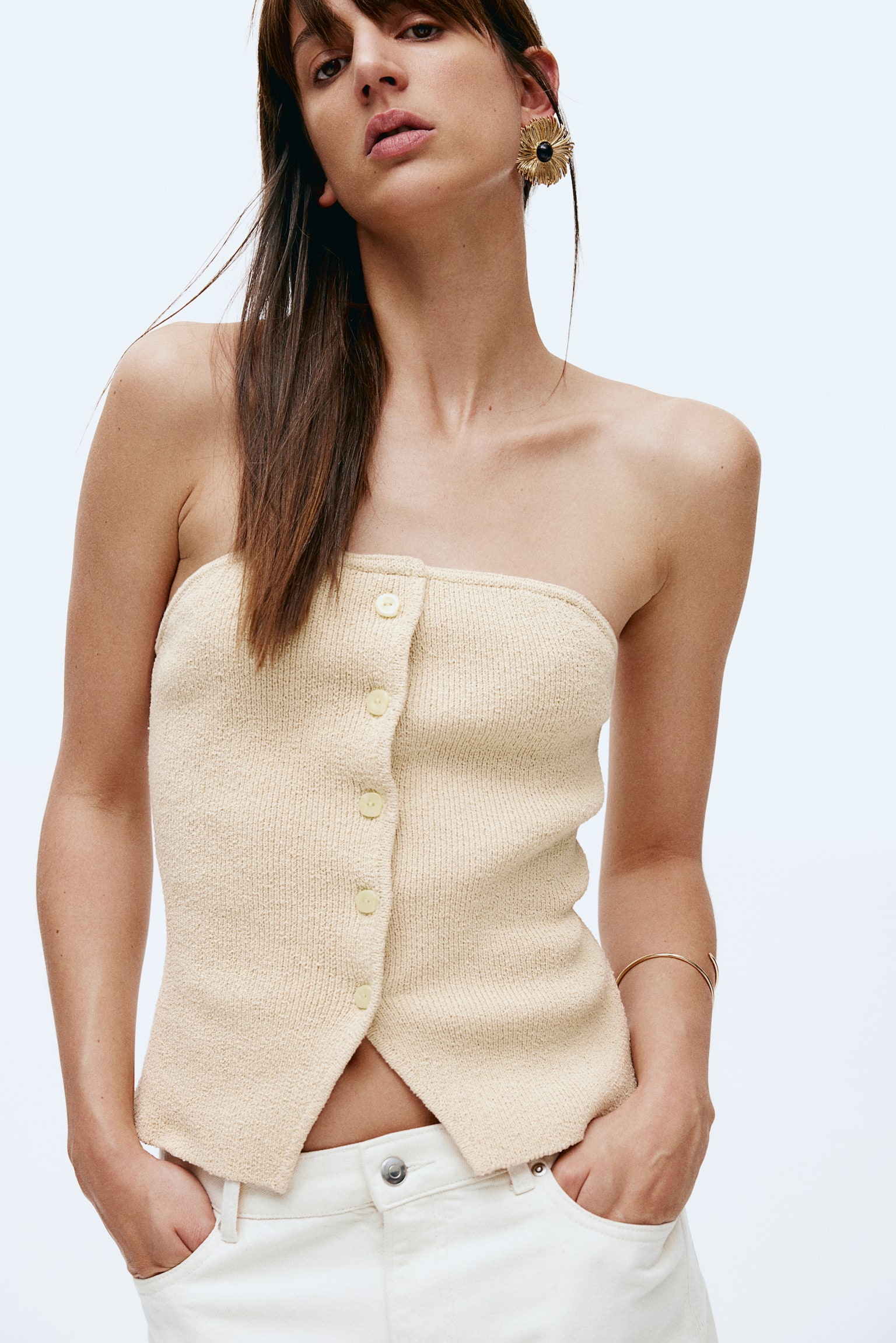 Knitted tube top - Beige/Black - 1