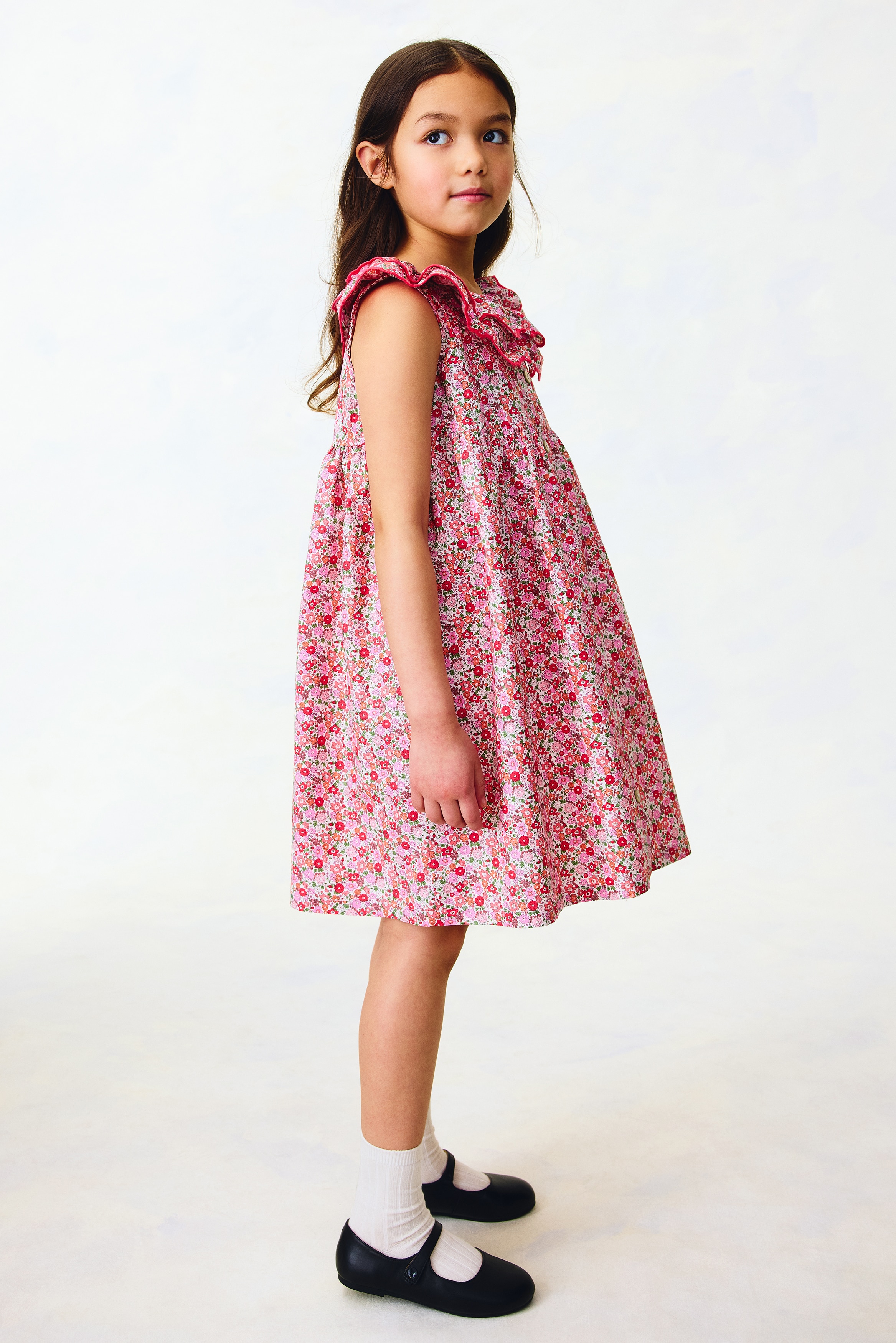 Robe en mousseline de coton - Rouge/fleuri/Blanc