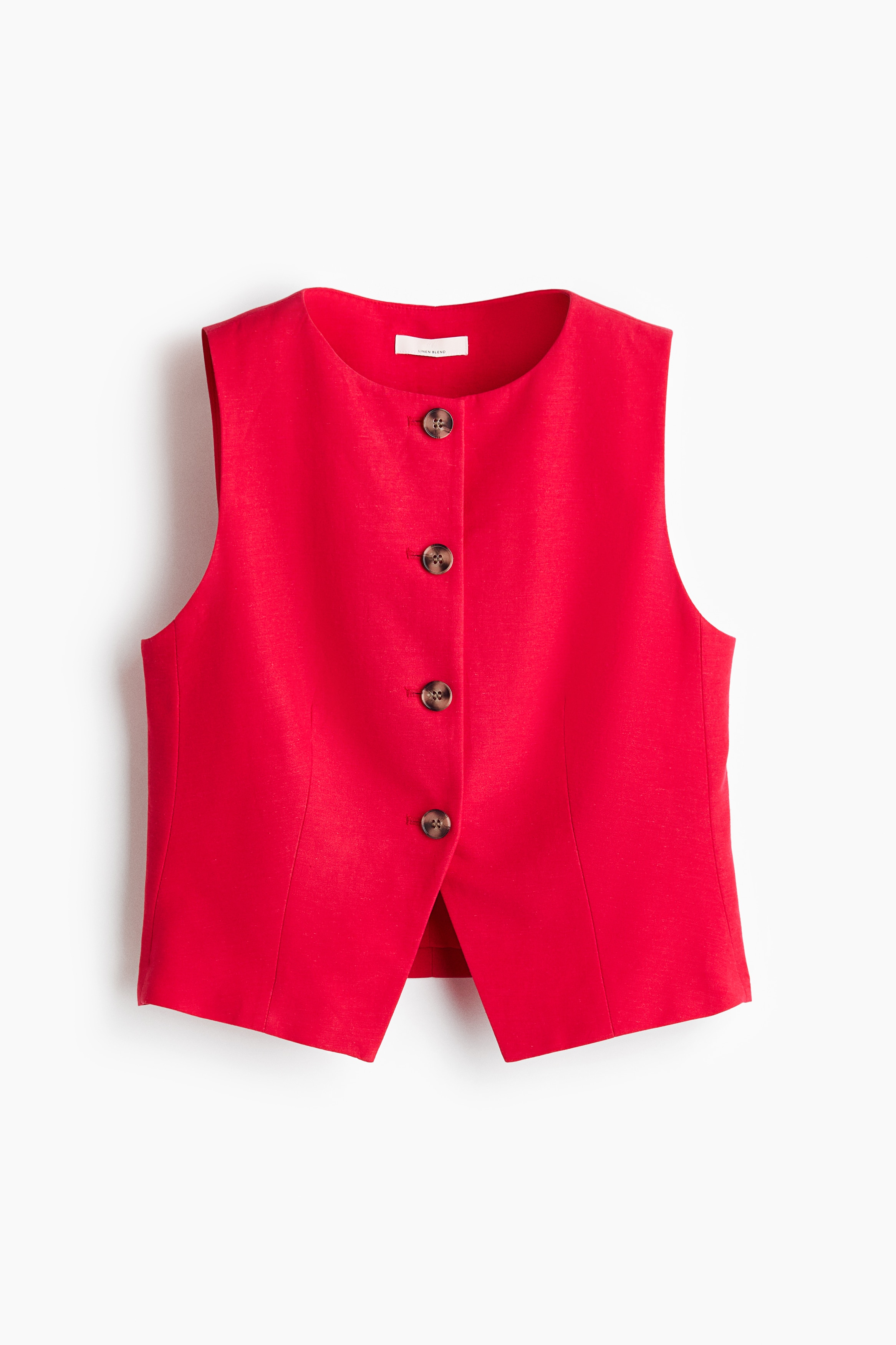 Linen-blend waistcoat - Red/Light beige/Striped