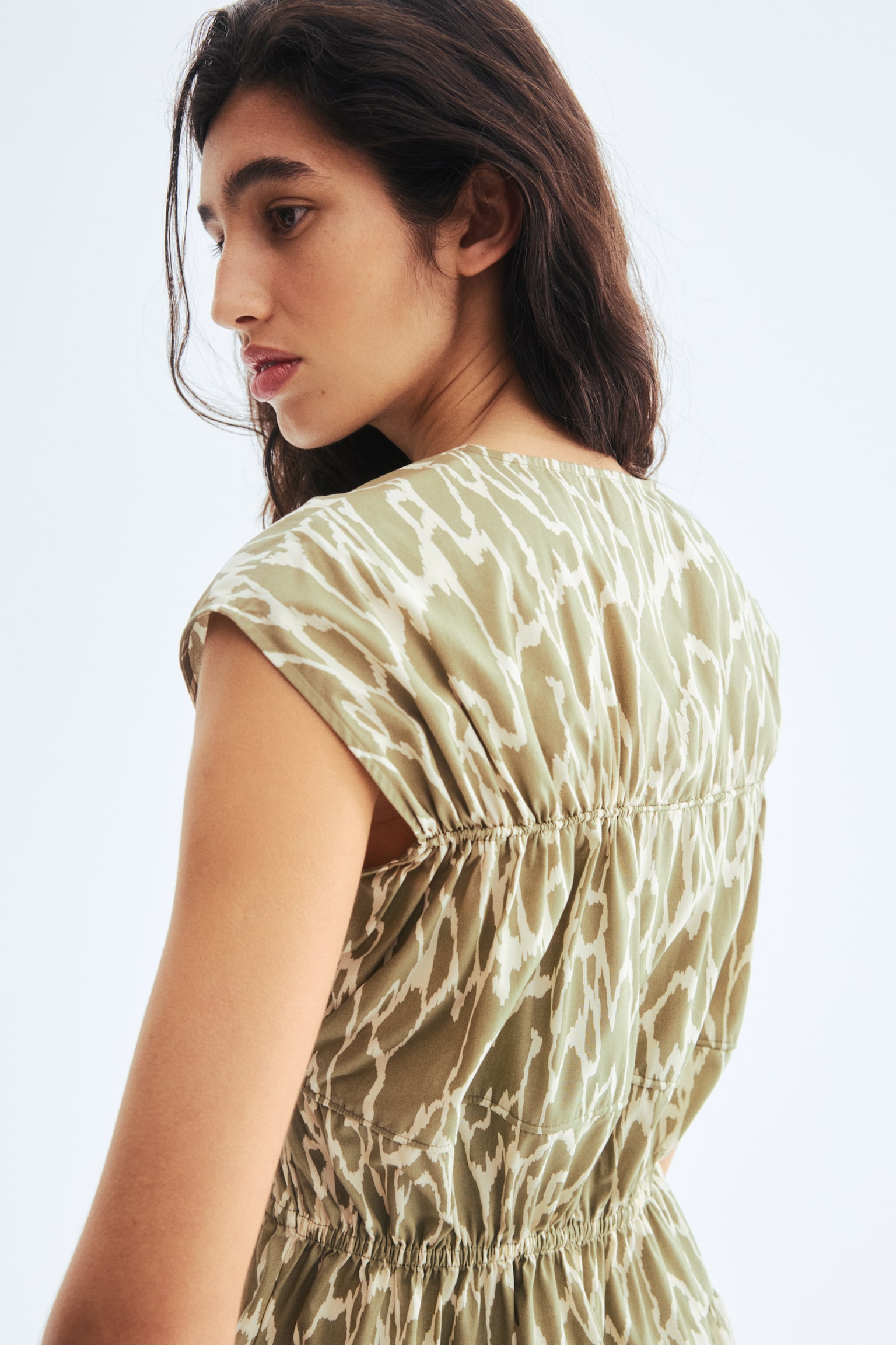 Drawstring-detail poplin dress - Dusty green/Patterned/Dark orange/Paisley pattern/Light turquoise - 6