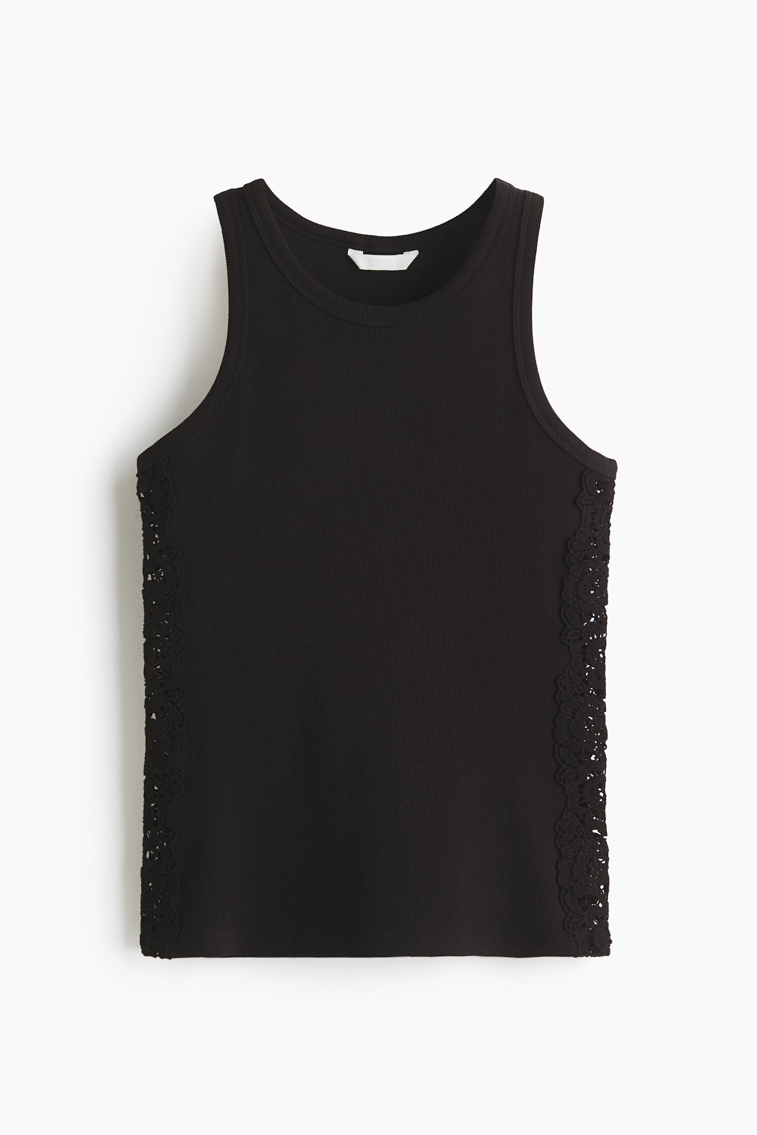 Top de canalé con inserción de encaje - Negro/Blanco/Marrón oscuro - 1